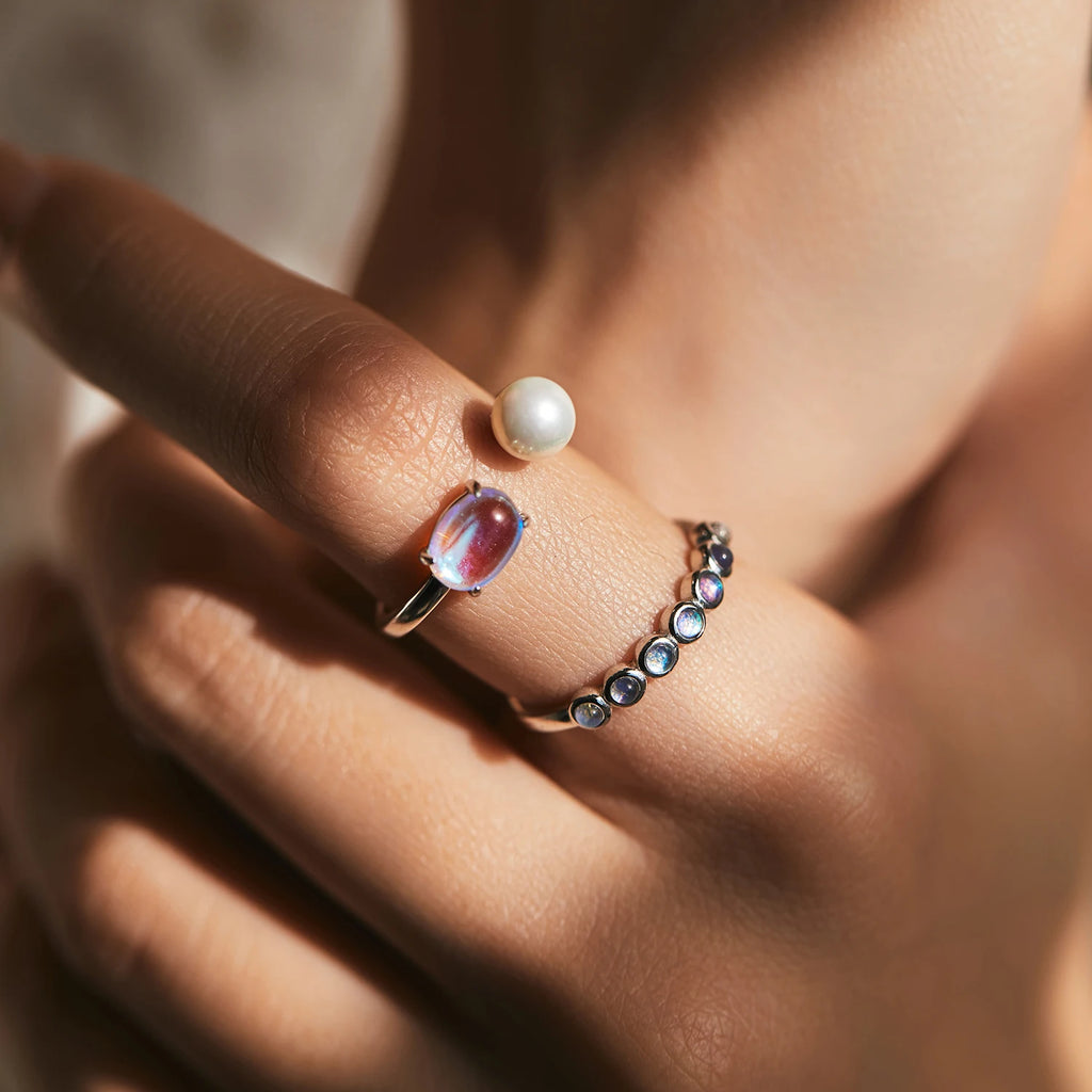 925 Sterling Silver Exquisite Round Moonstone Ring Stackable Crystal Ring For Women Birthday Gift Fine Jewelry