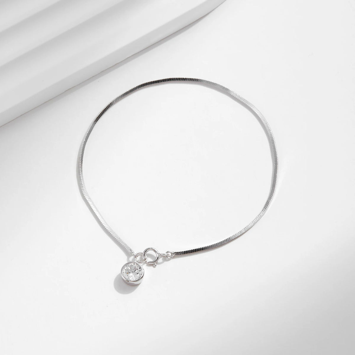 925 Sterling Silver Snake Chain Bracelet White Gold Sparkling Round CZ Charm Dainty Chain Bracelet for Women Jewelry