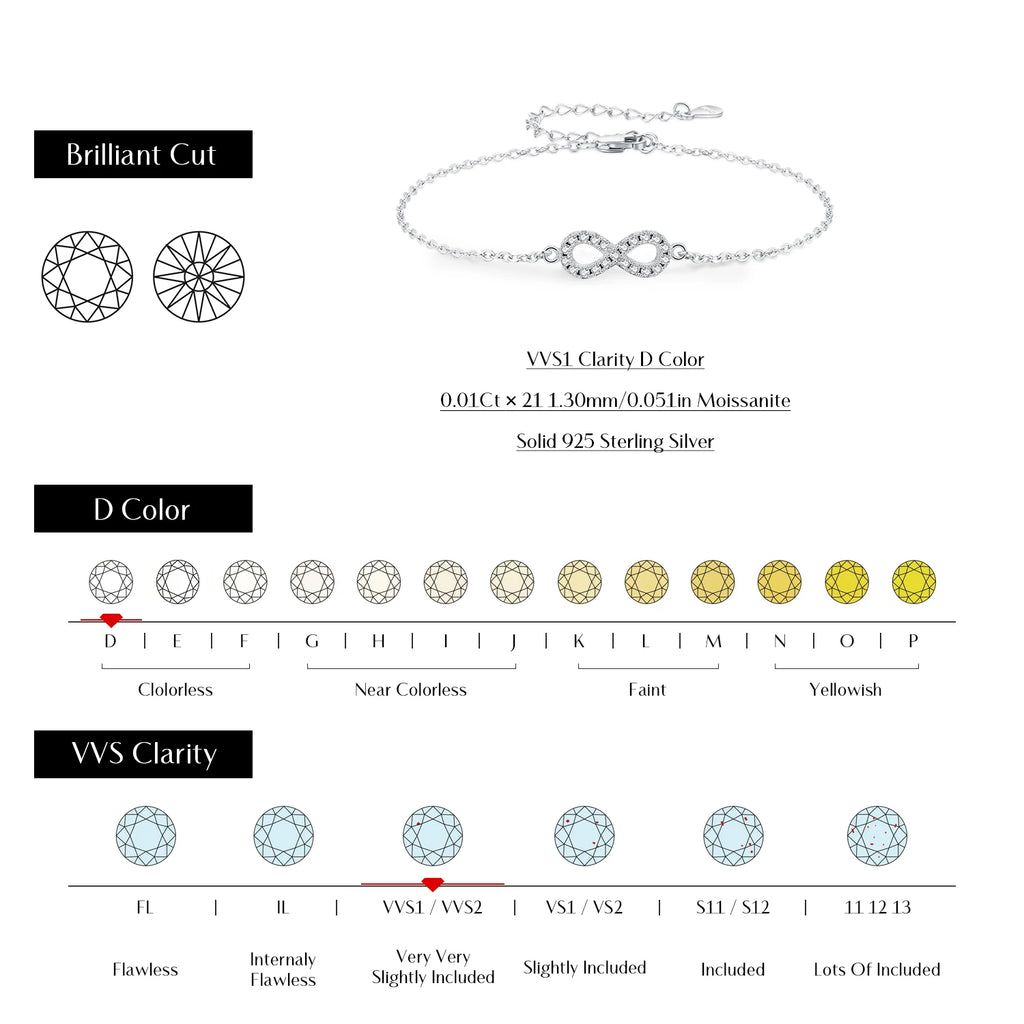 D Color Moissanite Lab Created Diamond Bracelet 925 Sterling Silver Romantic Exquisite Infinity Love For Women Jewelry