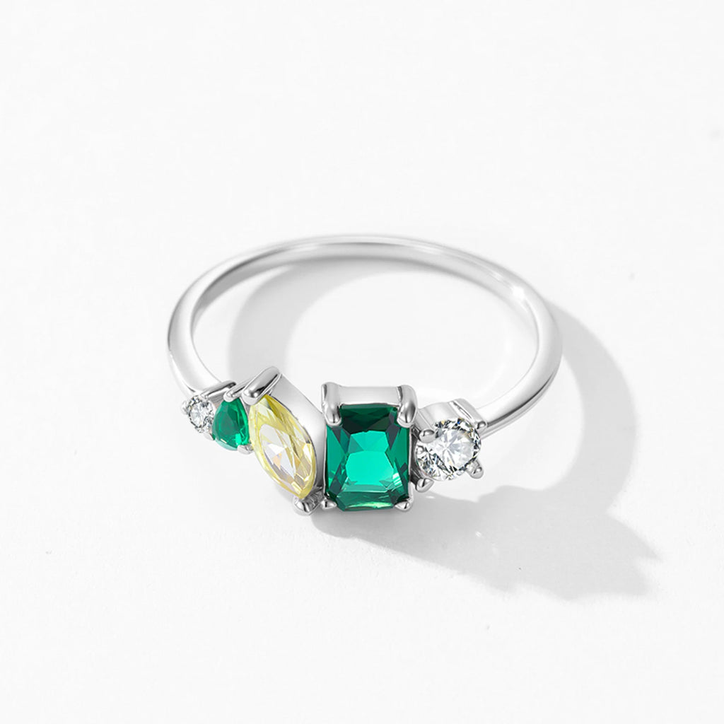 925 Sterling Silver Rectangle Geometric Design Green Zirconia Ring Vintage Wedding Band Engagement Women Jewelry