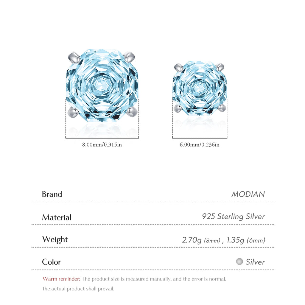 Sparkling 925 Sterling Silver Delicate Rose Cut Simulated Aquamarine Trendy Stud Earrings For Women Wedding Jewelry