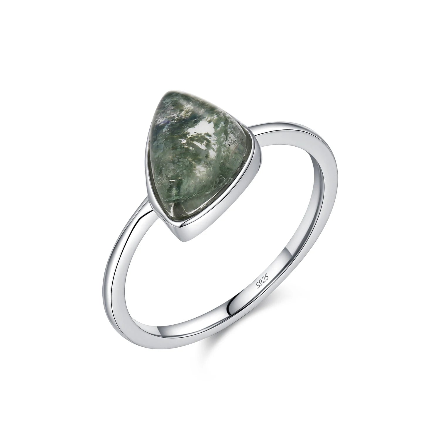 925 Sterling Silver Green Moss Agate Ring Oval Cabochon Thin Band Finger Rings Minimalist For Women  Fine Jewelry Gift ﻿