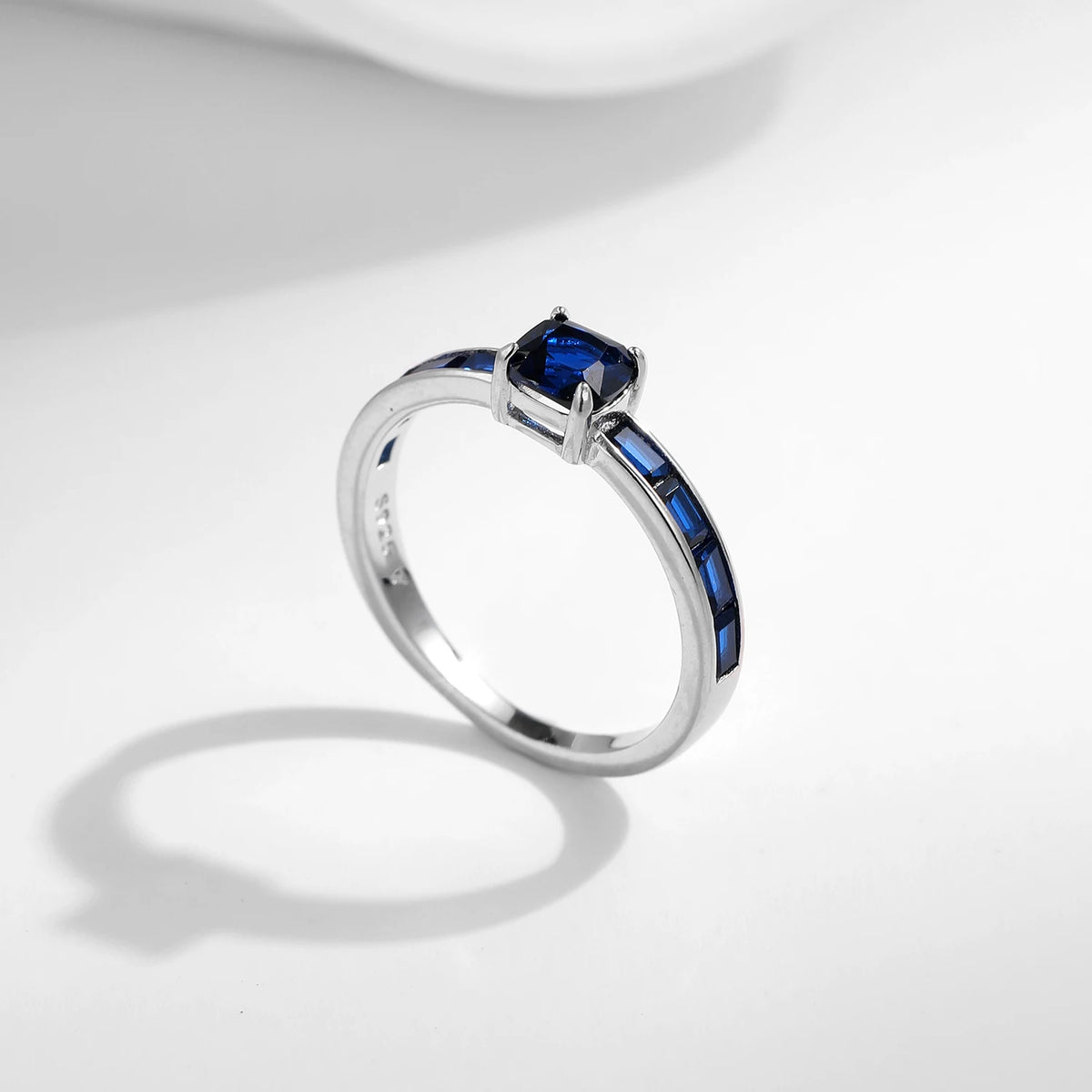 925 Sterling Silver Luxury Square Blue Cubic Zirconia Ring Classic Romantic Rings for Women Wedding Gift Fine Jewelry