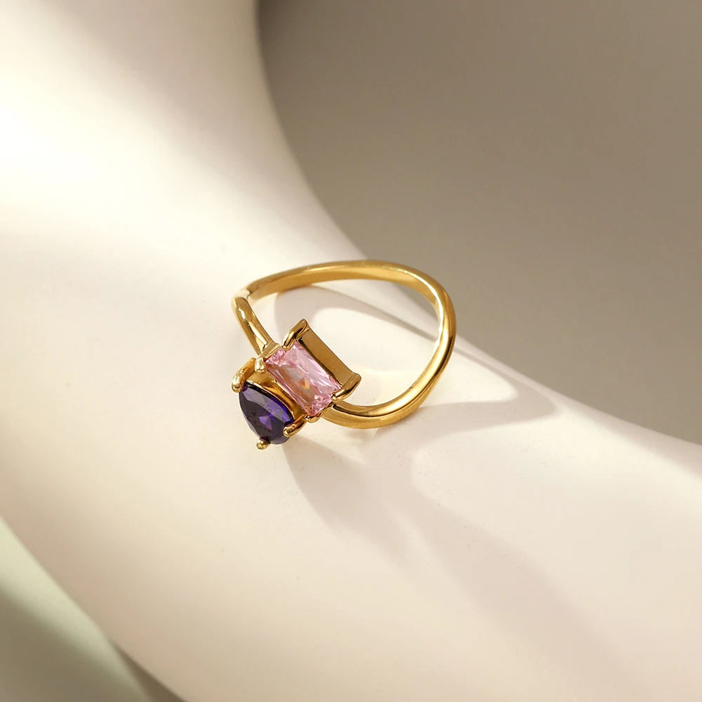 Custom Mother Daughter Birthstone Ring Personalized Infinity Bond Two Stone Ring 18K Gold Plated Jewelry Gift for Mom
