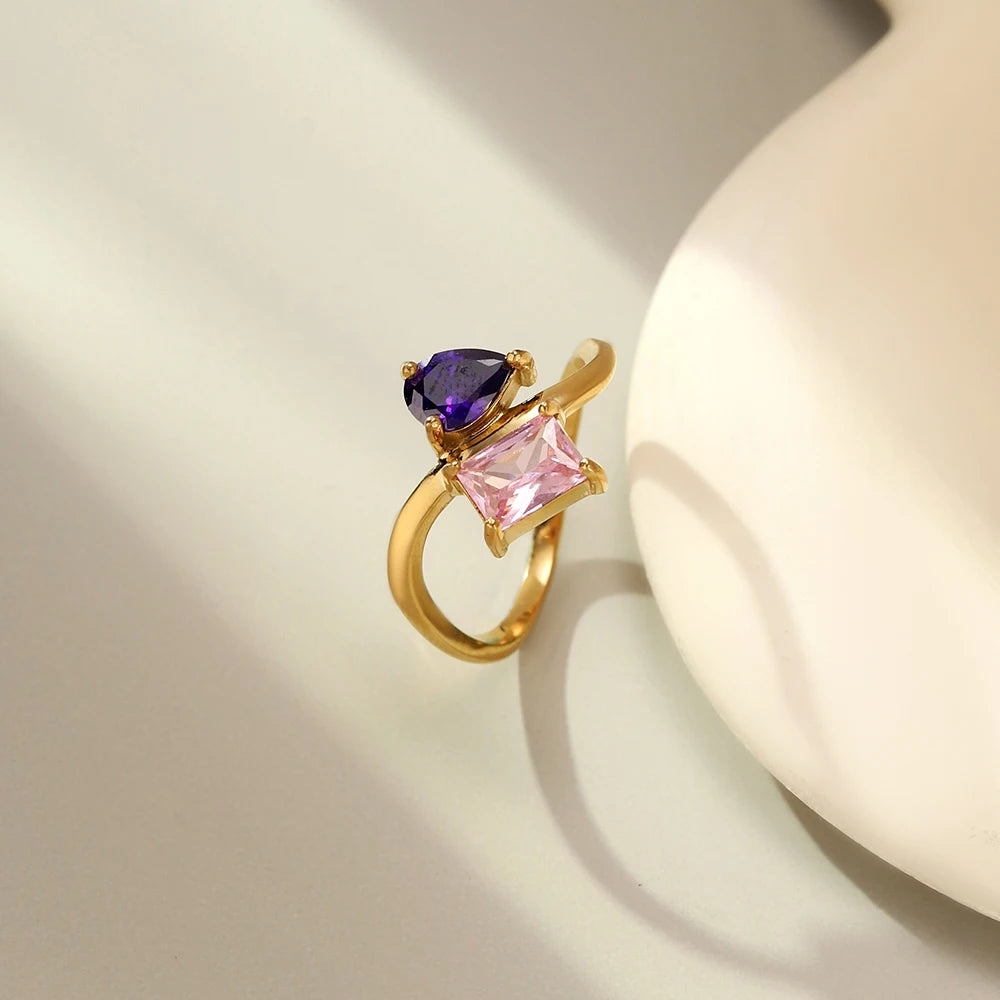Custom Mother Daughter Birthstone Ring Personalized Infinity Bond Two Stone Ring 18K Gold Plated Jewelry Gift for Mom