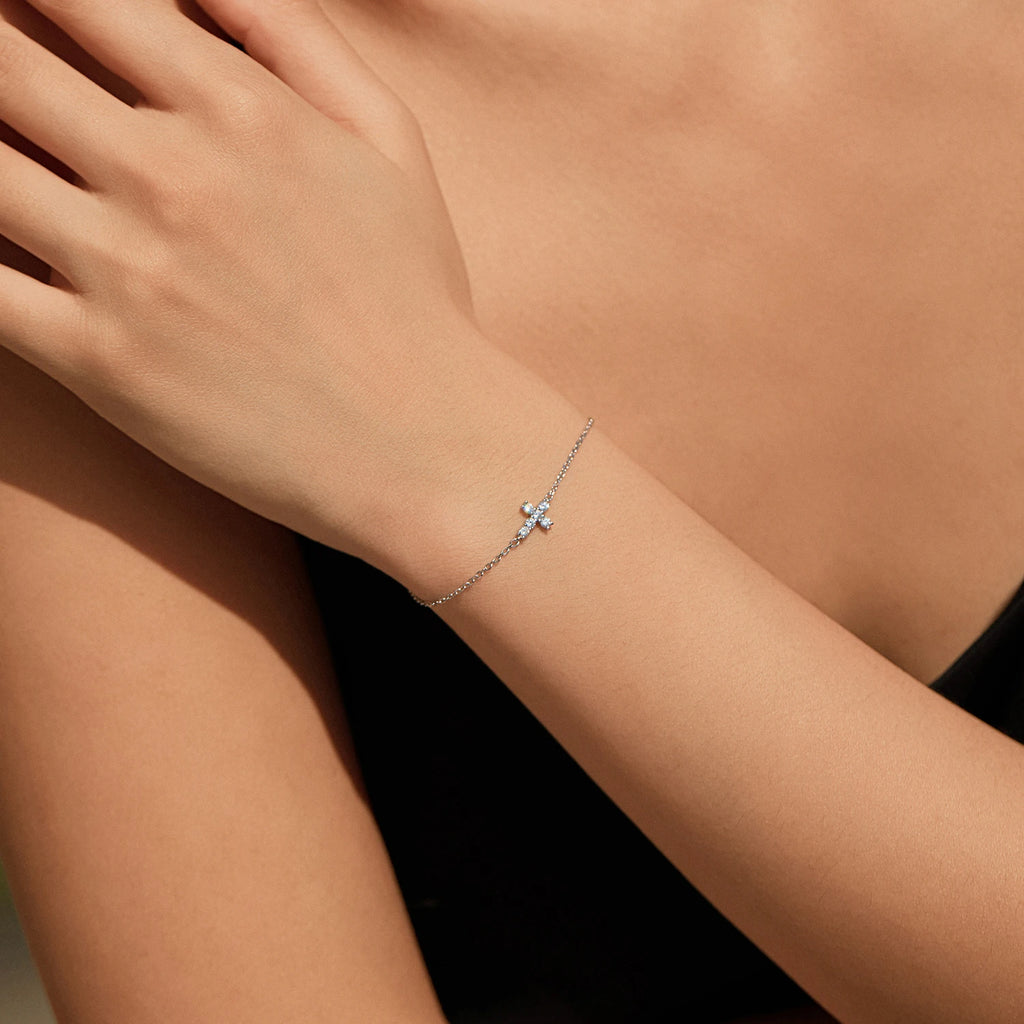 Moissanite Bracelets 925 Sterling Silver Minimalist Double Cross Sparkling Link Chain Bracelet For Women Fine Jewelry