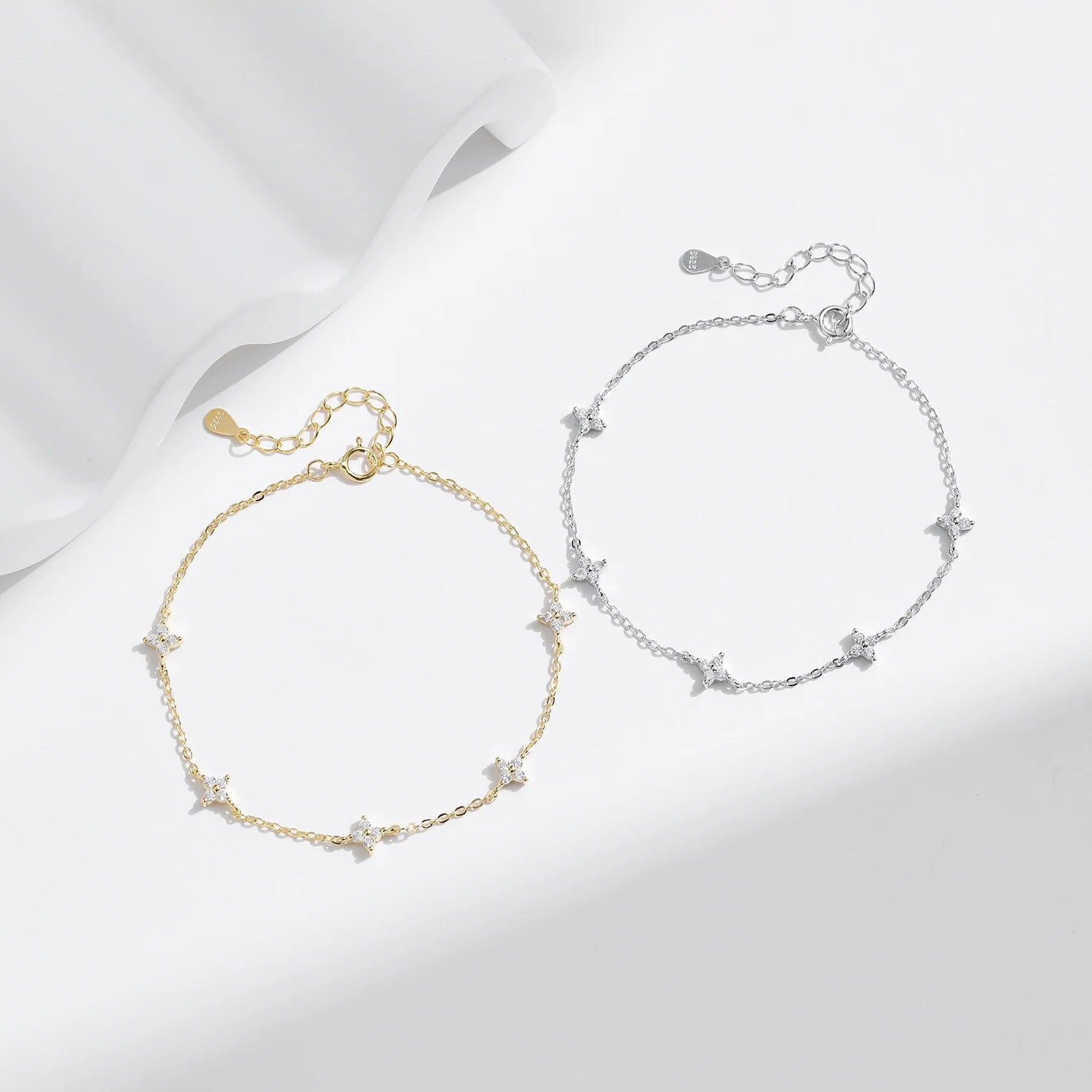 925 Sterling Silver Mini Flowers Bracelet Dainty Link Chain Pave Setting CZ For Women Wedding Fine Jewelry Gift