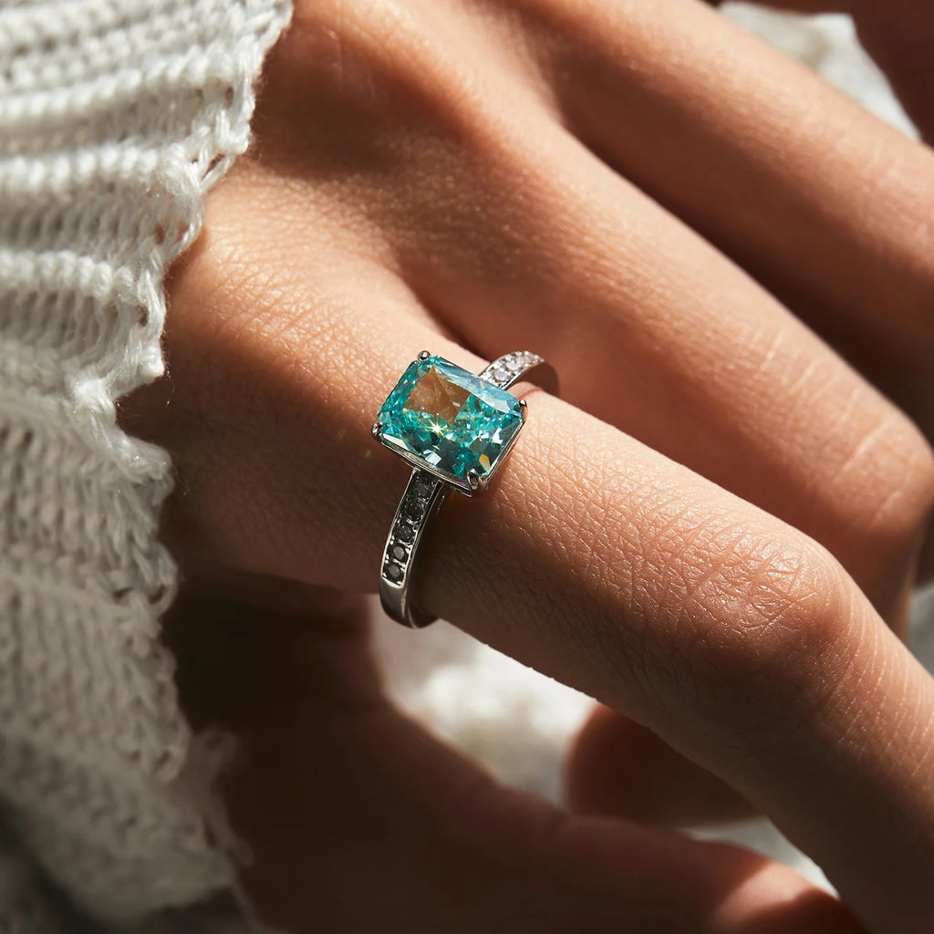 925 Sterling Silver Paraiba Color Crushed Ice Cut Cubic Zirconia Luxury Classic Cocktail Rings For Women Jewelry