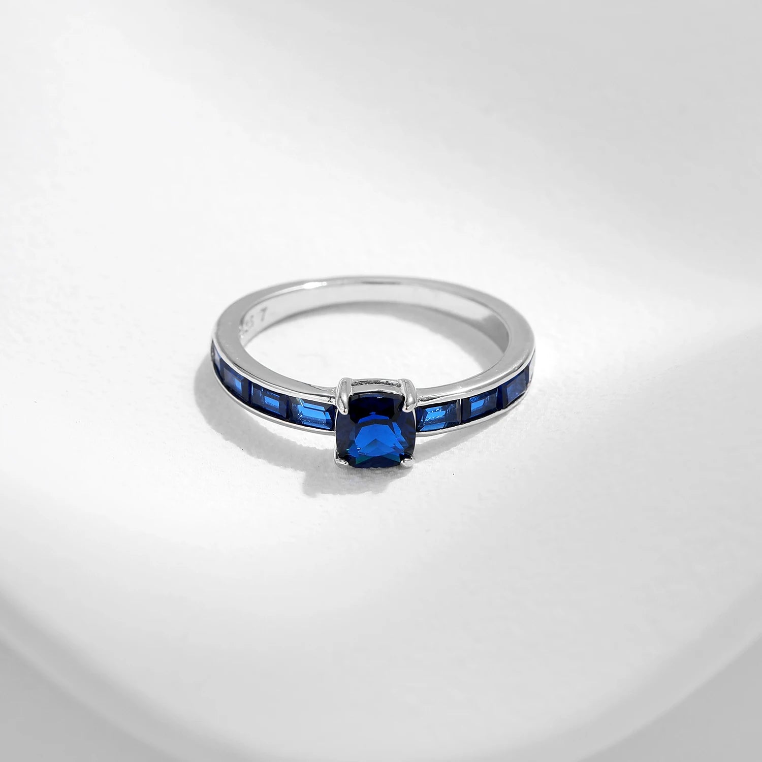 925 Sterling Silver Luxury Square Blue Cubic Zirconia Ring Classic Romantic Rings for Women Wedding Gift Fine Jewelry