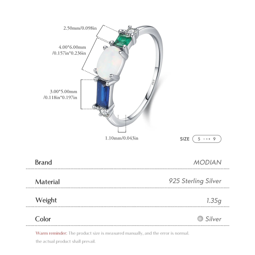 925 Sterling Silver Opal & Colorful Zirconia Luxury Finger Ring Platinum Plated Stackable Trendy Jewelry For Women