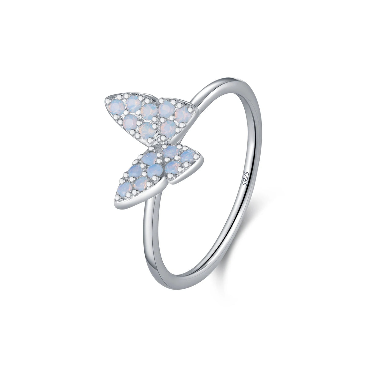 925 Sterling Silver Simple Charming Butterfly Blue Opal Finger Rings For Women Vacation Party Fine Jewelry Gifts