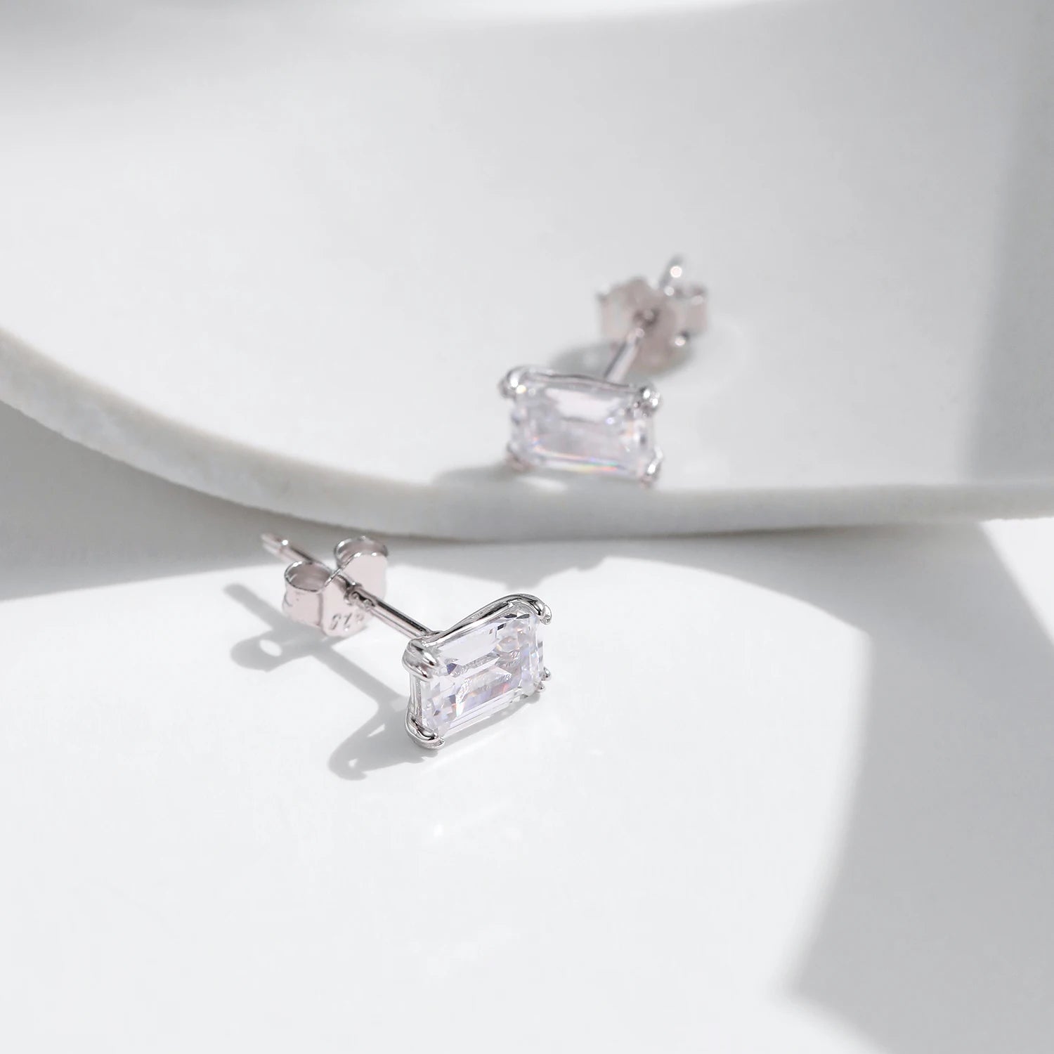 925 Sterling Silver Simple Emerald Cut CZ Stud Earrings Hypoallergenic Earrings For Women Wedding Engagement Fine Jewelry