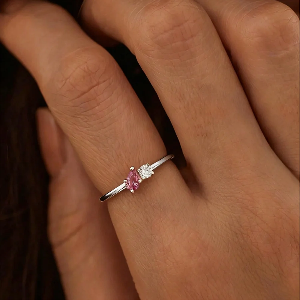Custom Two Birthstone Rings Gold Color New Dainty Gemstones Minimalist Jewelry Gift For Wife Women Proposal Wedding Christmas