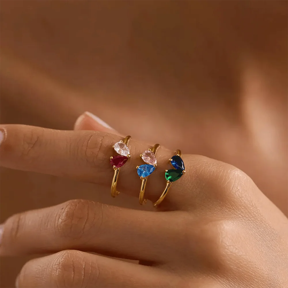 Custom Heart Birthstone Ring Elegant Women Personalized 2 Birthday Stone Anillos Couples Gold Color Jewelry Mothers Day Gifts