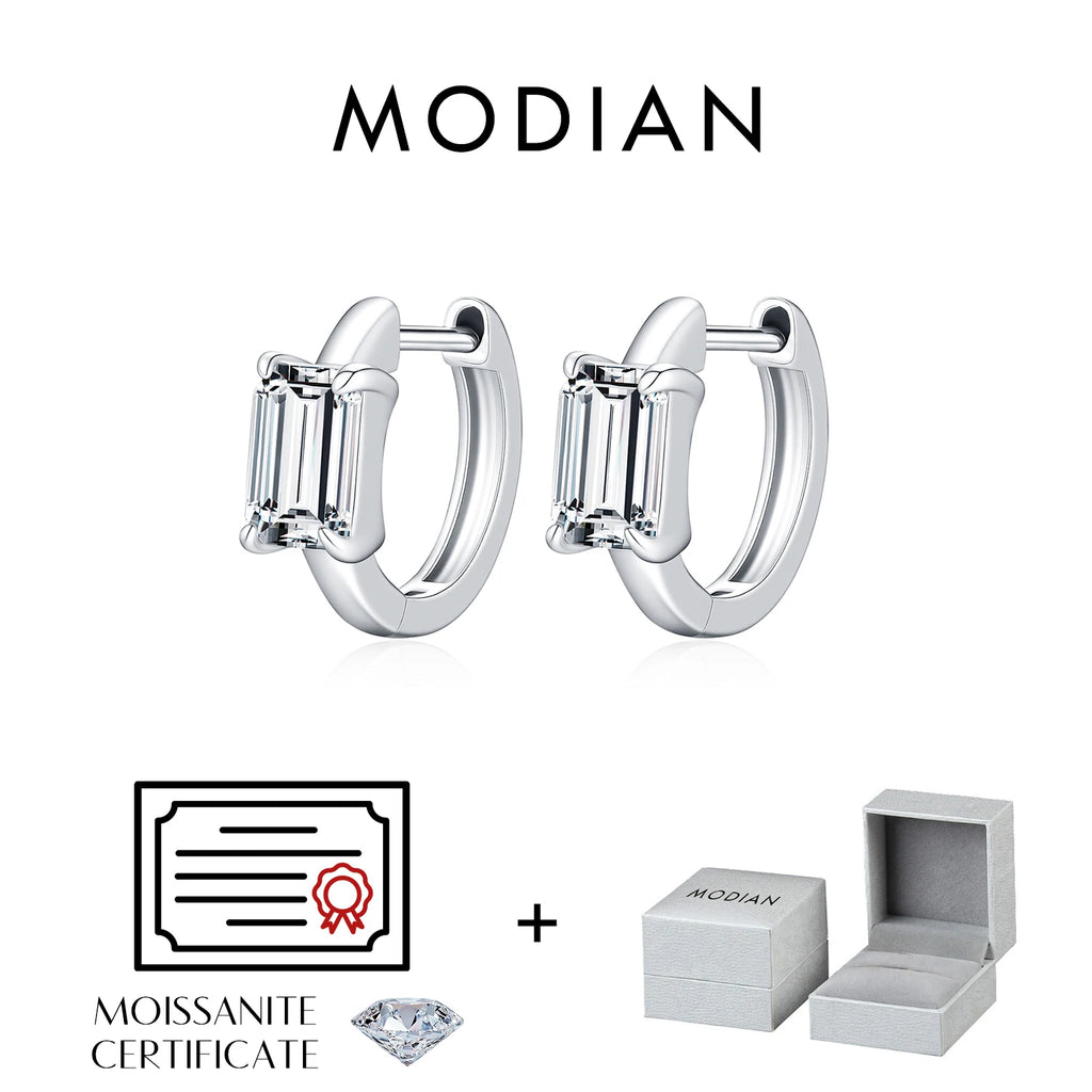 0.8CT Moissanite Ear Buckle 925 Sterling Sliver Simple Rectangle Lab Diamond Hoop Earrings For Women OL Fine Jewelry