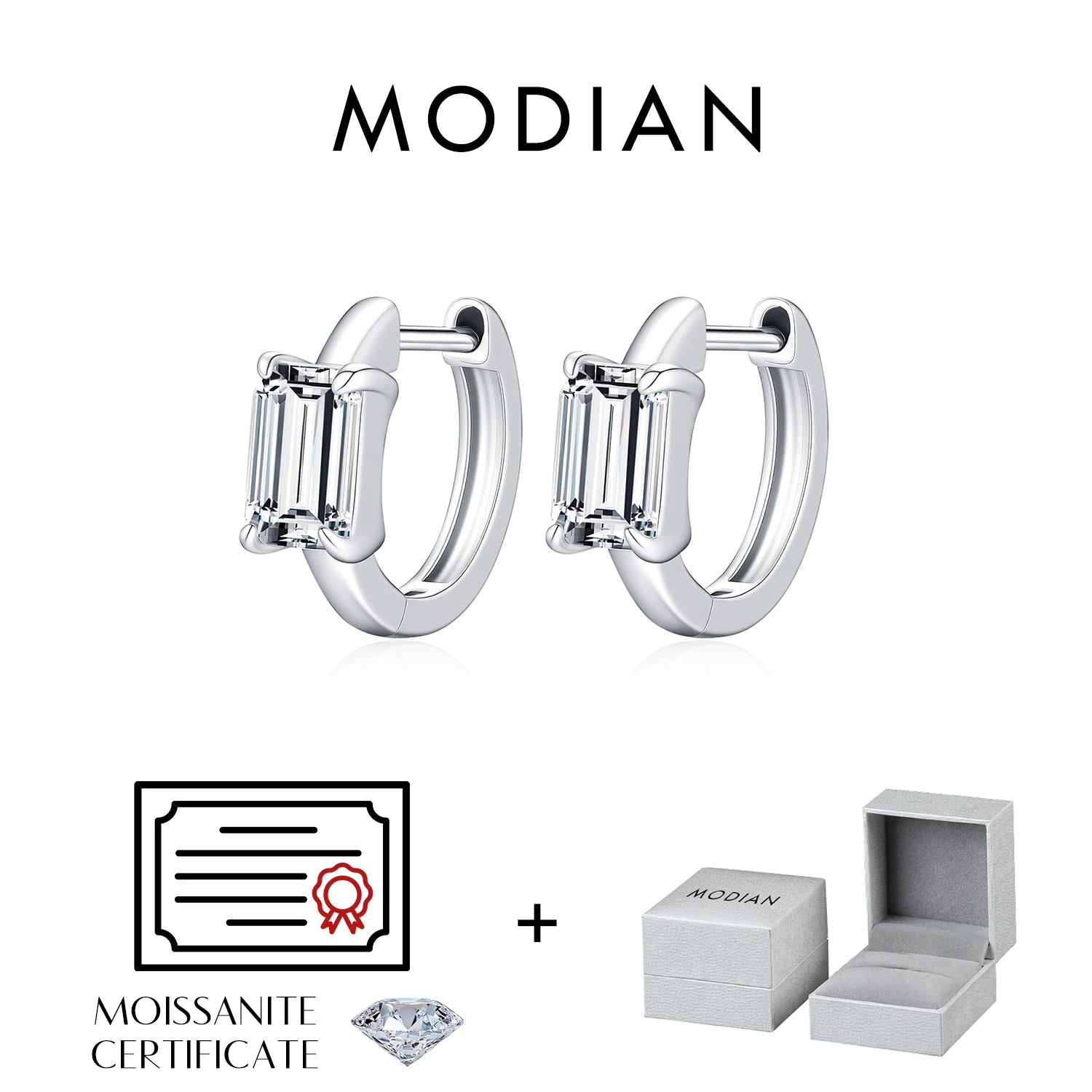 0.8CT Moissanite Ear Buckle 925 Sterling Sliver Simple Rectangle Lab Diamond Hoop Earrings For Women OL Fine Jewelry