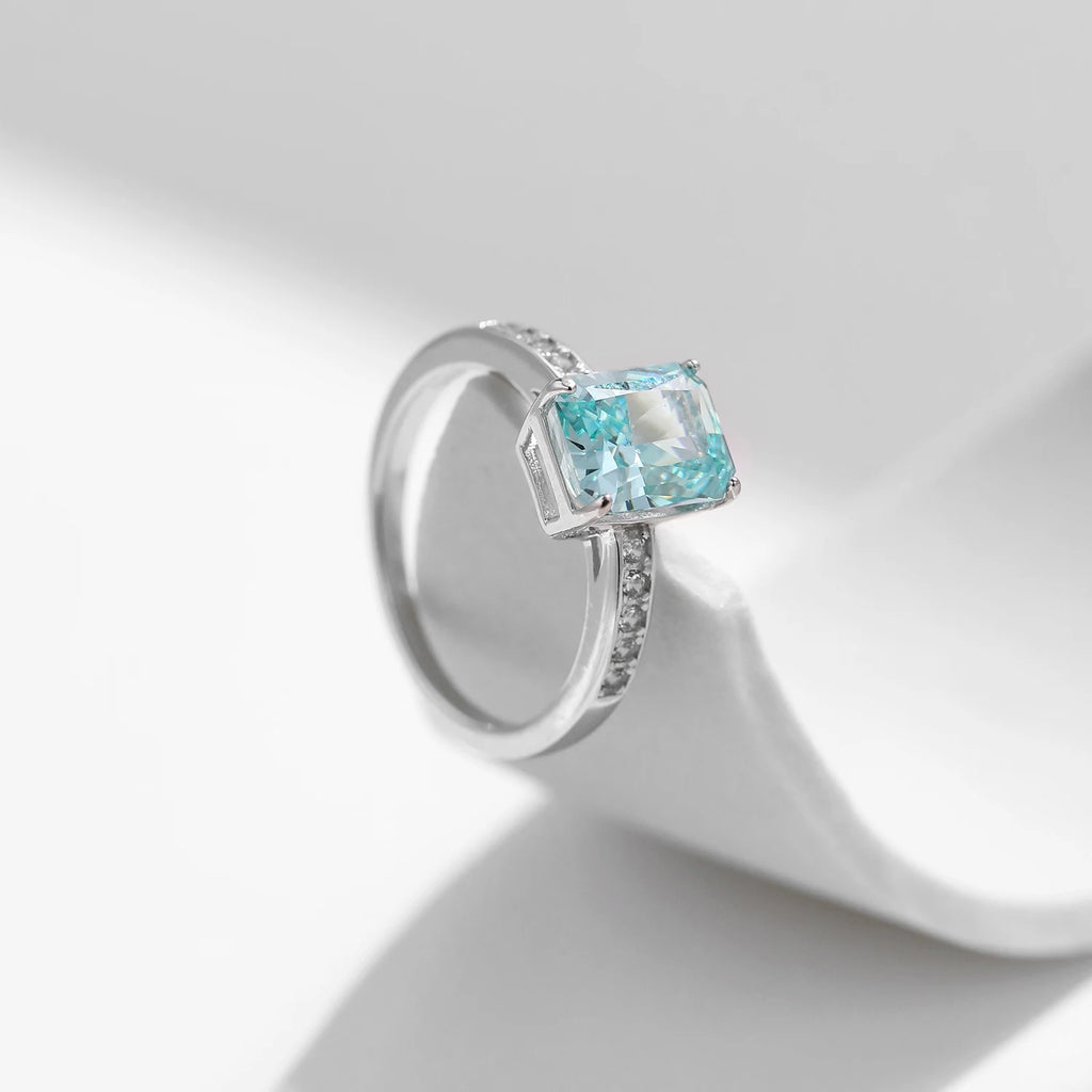 925 Sterling Silver Paraiba Color Crushed Ice Cut Cubic Zirconia Luxury Classic Cocktail Rings For Women Jewelry