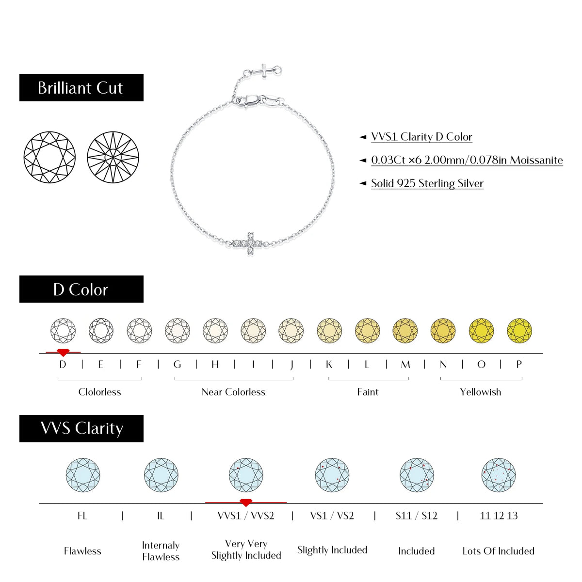 Moissanite Bracelets 925 Sterling Silver Minimalist Double Cross Sparkling Link Chain Bracelet For Women Fine Jewelry