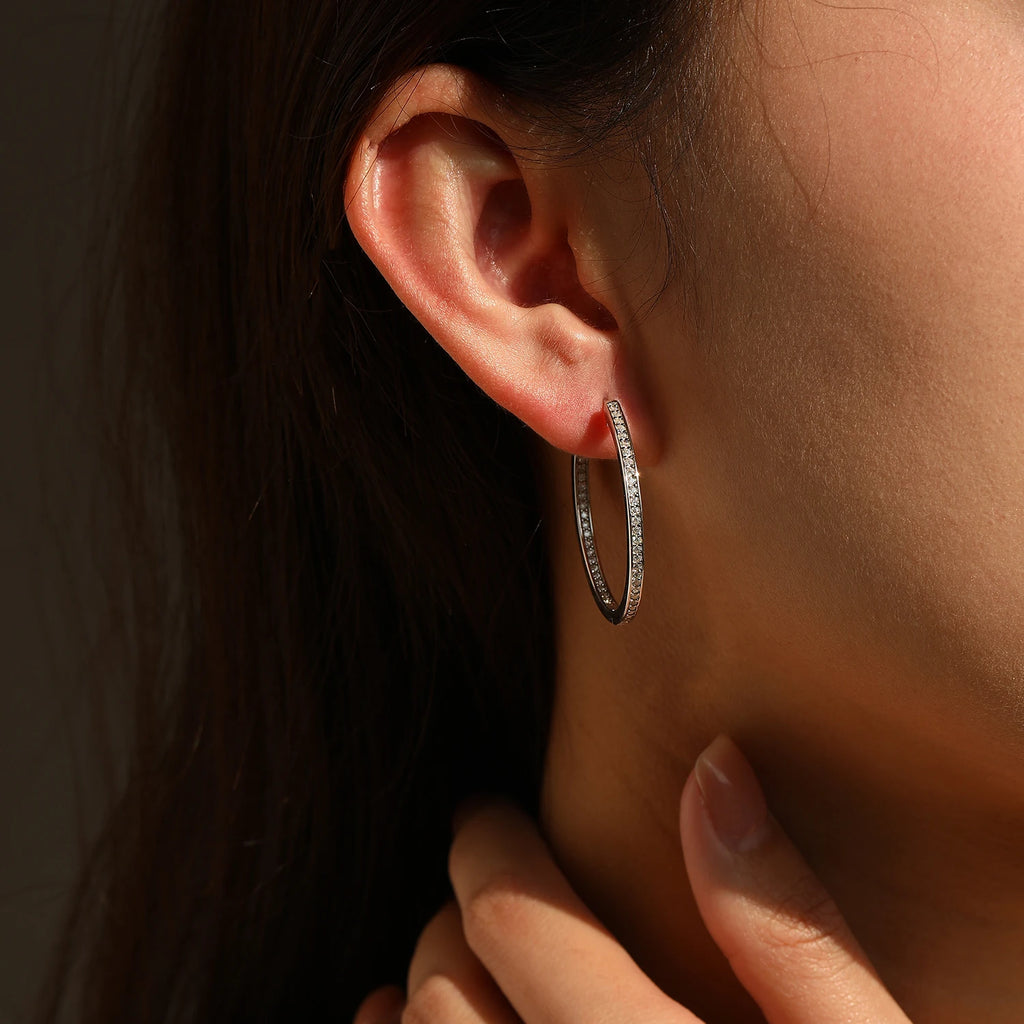 D Color Moissanite Earring 925 Sterling Sliver White Gold Plated Big Hoop Earring for Women Wedding Party Jewelry