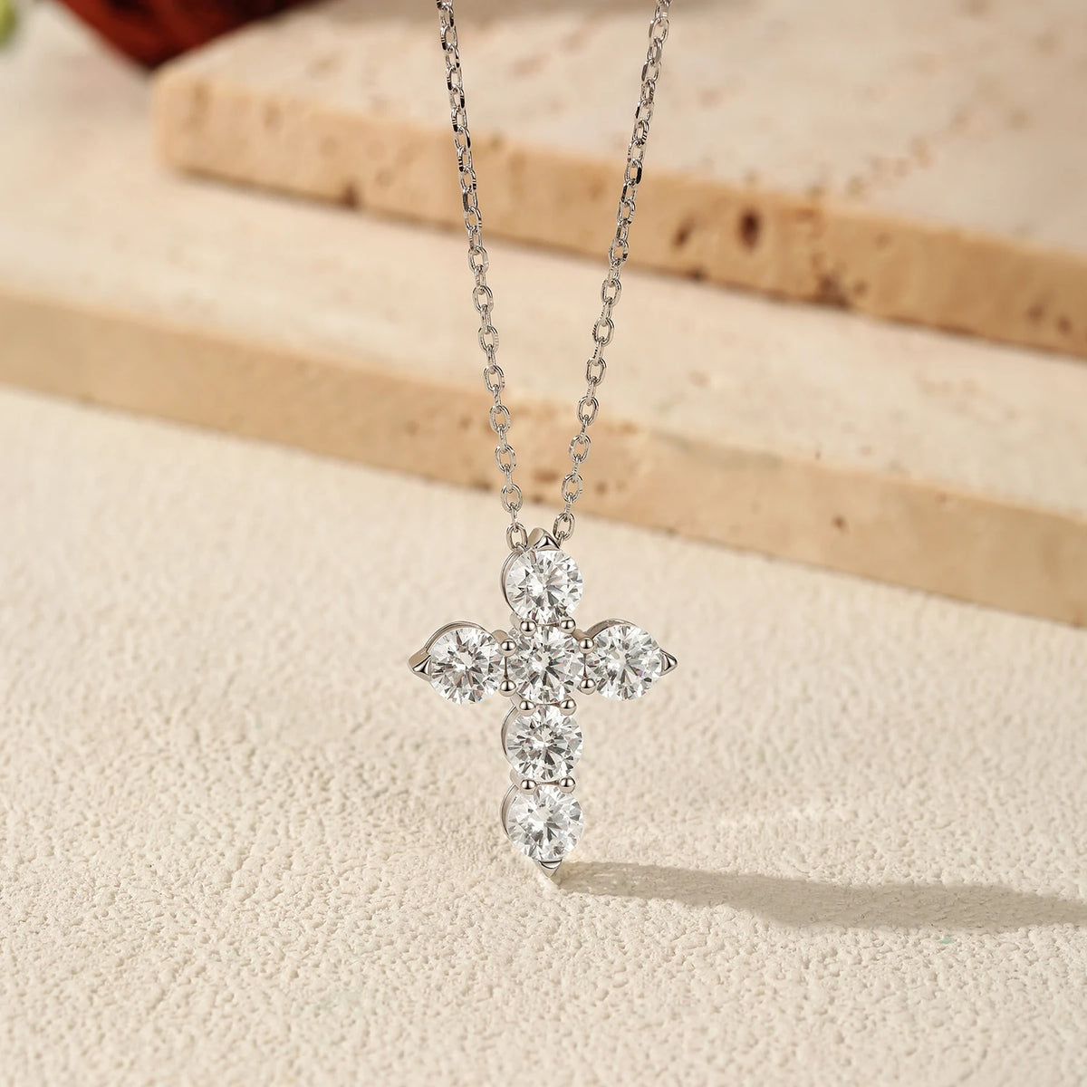 3CT Moissanite Lab Diamond Necklaces 925 Sterling Sliver Luxury Elegant Cross Pendant Necklaces For Women Fine Jewelry