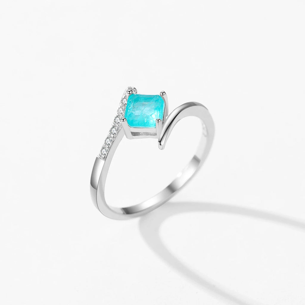 Genuine 925 Sterling Silver High-Class Paraiba Tourmaline Finger Ring For Women Engagement Eternity Band Fine Jewelry
