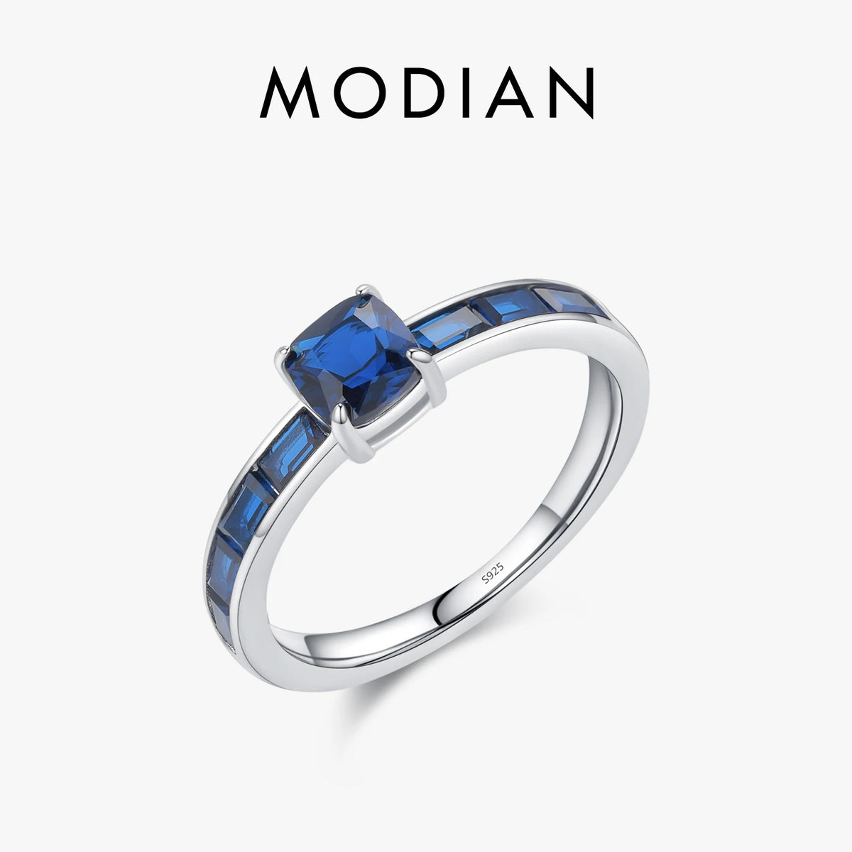 925 Sterling Silver Luxury Square Blue Cubic Zirconia Ring Classic Romantic Rings for Women Wedding Gift Fine Jewelry