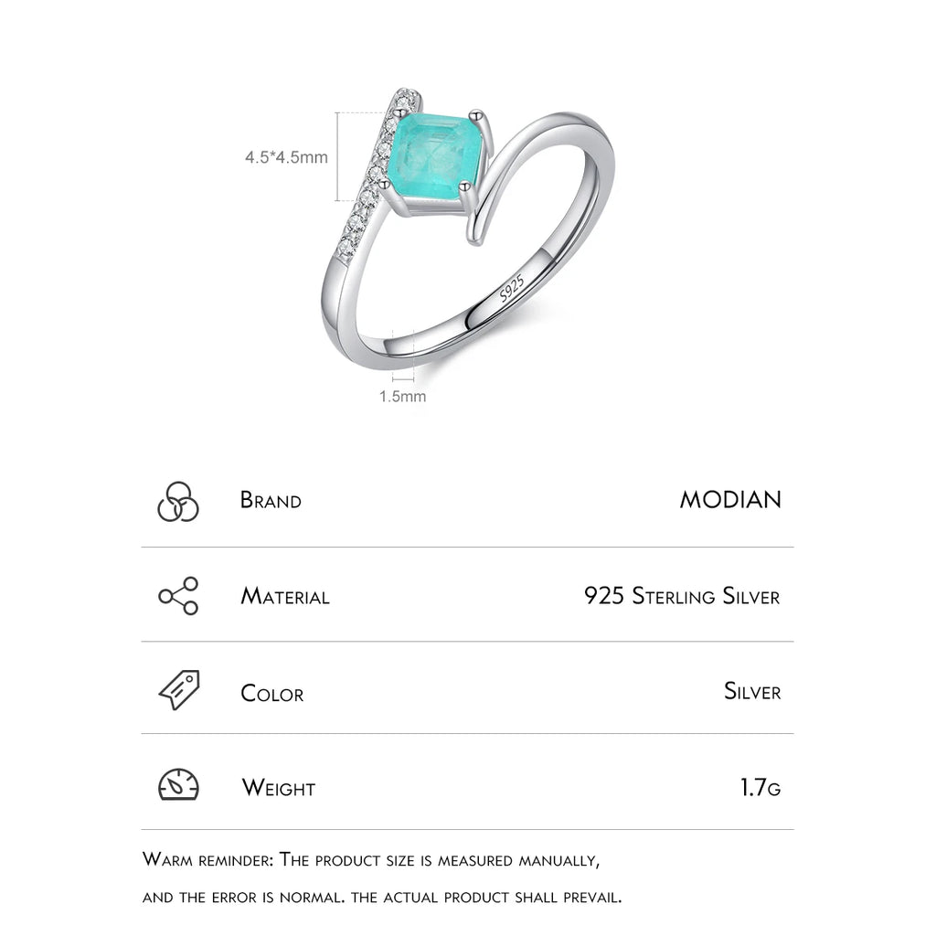 Genuine 925 Sterling Silver High-Class Paraiba Tourmaline Finger Ring For Women Engagement Eternity Band Fine Jewelry