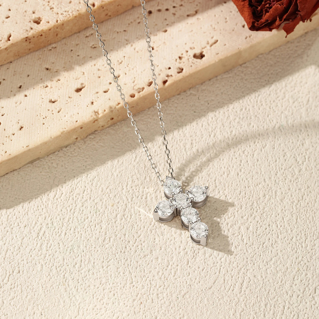 3CT Moissanite Lab Diamond Necklaces 925 Sterling Sliver Luxury Elegant Cross Pendant Necklaces For Women Fine Jewelry