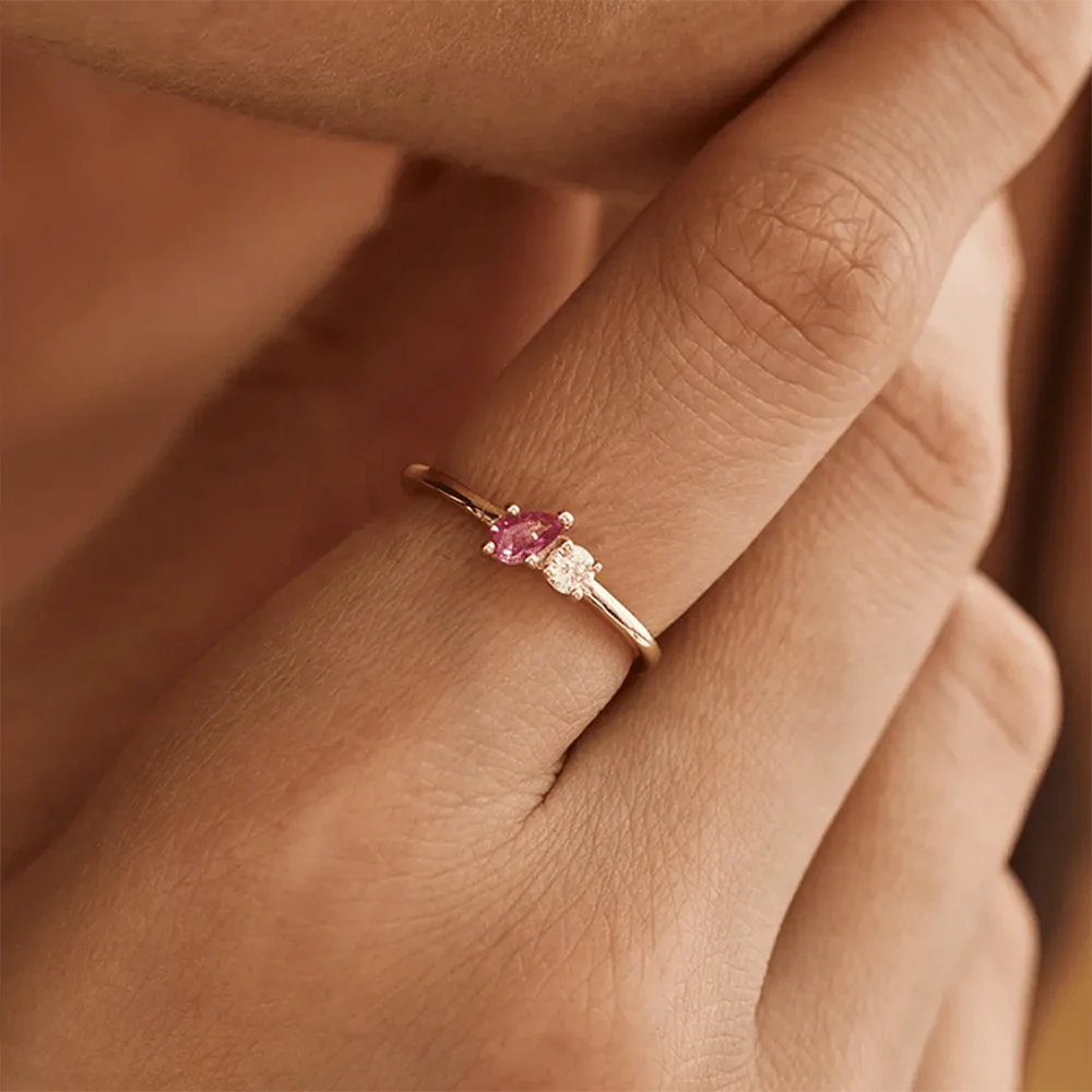 Custom Two Birthstone Rings Gold Color New Dainty Gemstones Minimalist Jewelry Gift For Wife Women Proposal Wedding Christmas