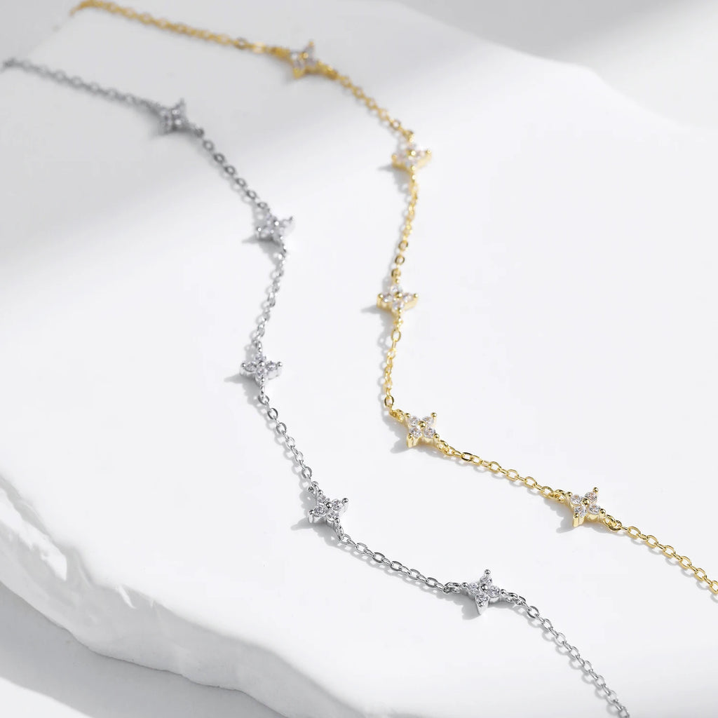 925 Sterling Silver Mini Flowers Bracelet Dainty Link Chain Pave Setting CZ For Women Wedding Fine Jewelry Gift