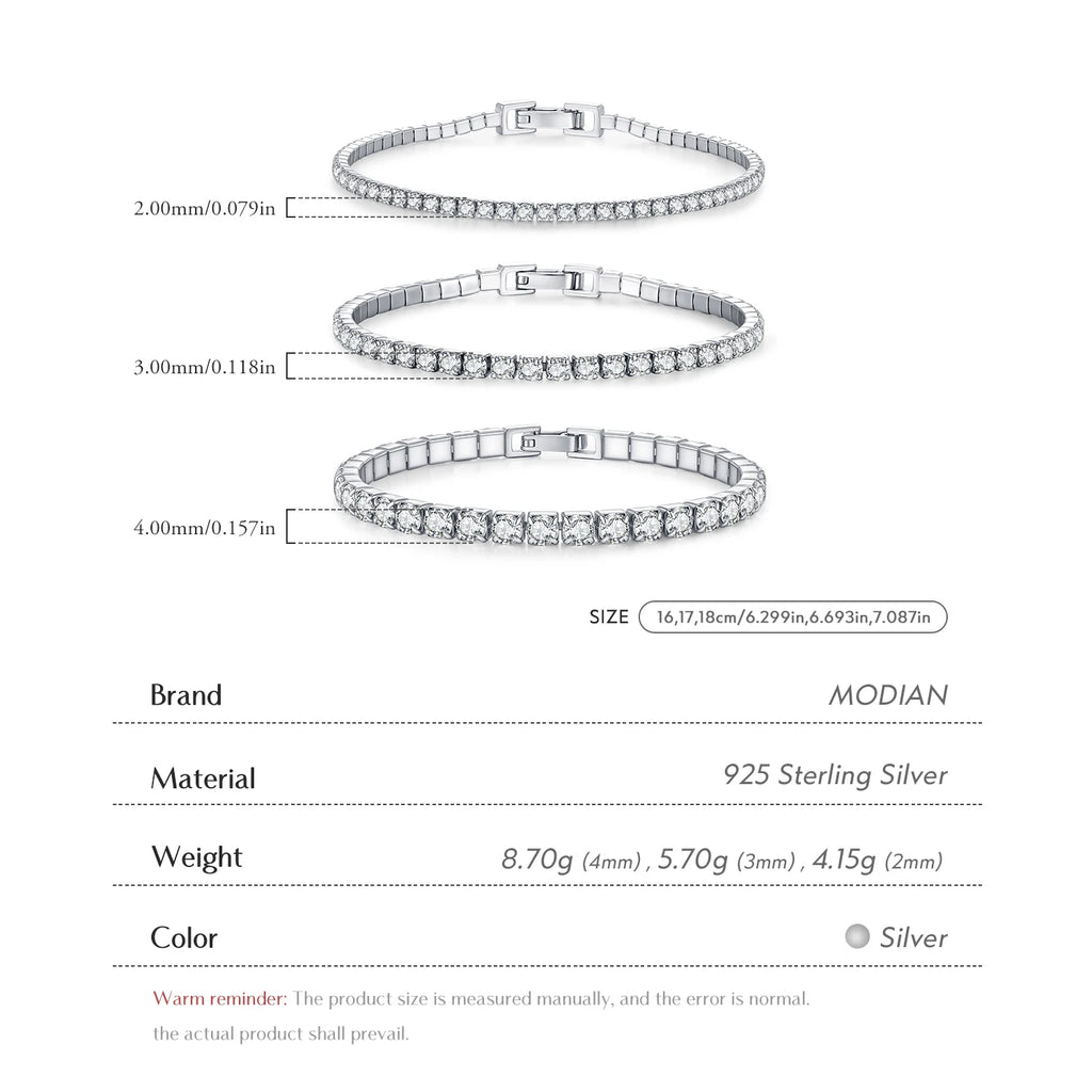 2MM 3MM 4MM Fashion Bracelets 925 Sterling Silver Luxury Round Clear CZ Thin Tennis Bracelet For Women Fine Jewelry Gifts