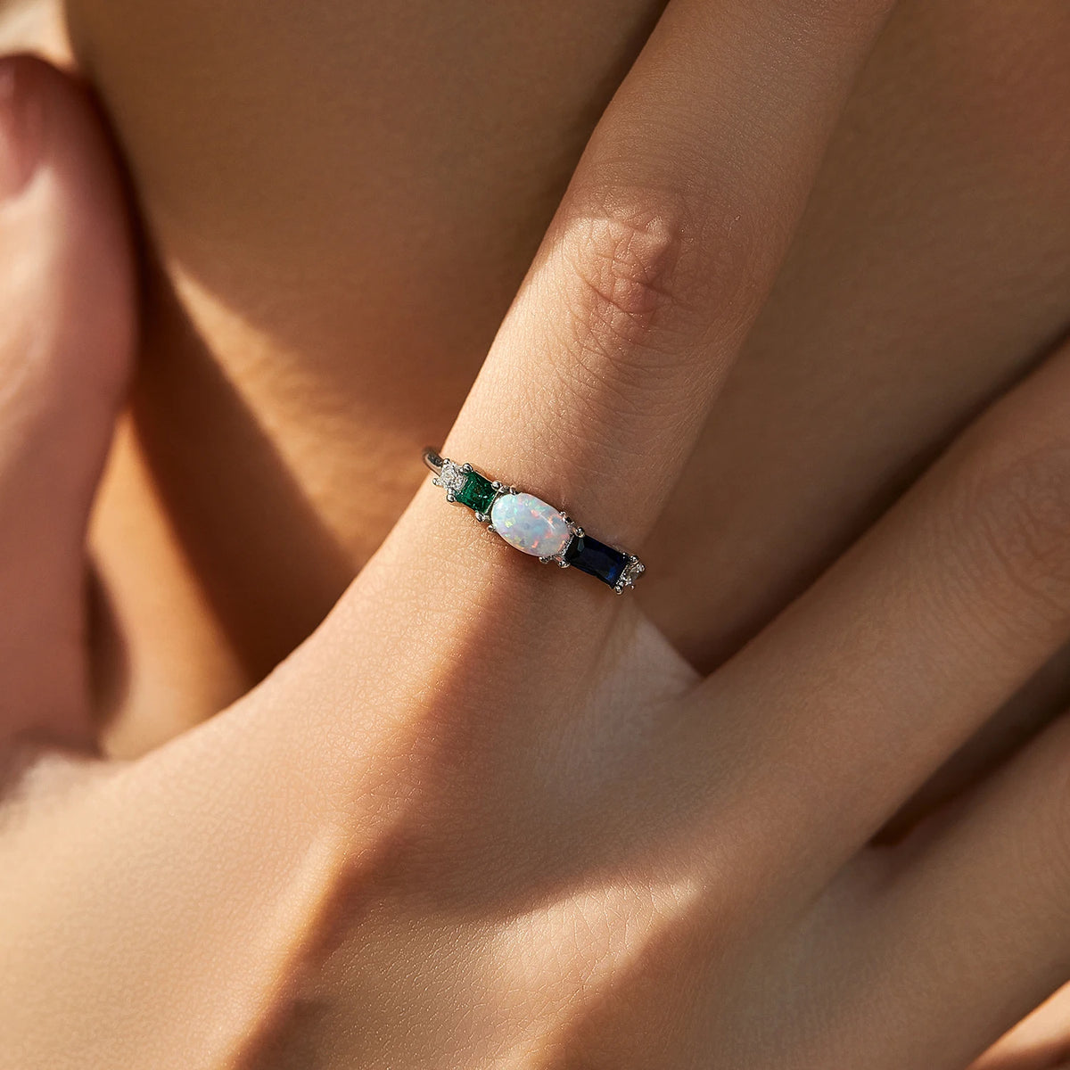 925 Sterling Silver Opal & Colorful Zirconia Luxury Finger Ring Platinum Plated Stackable Trendy Jewelry For Women