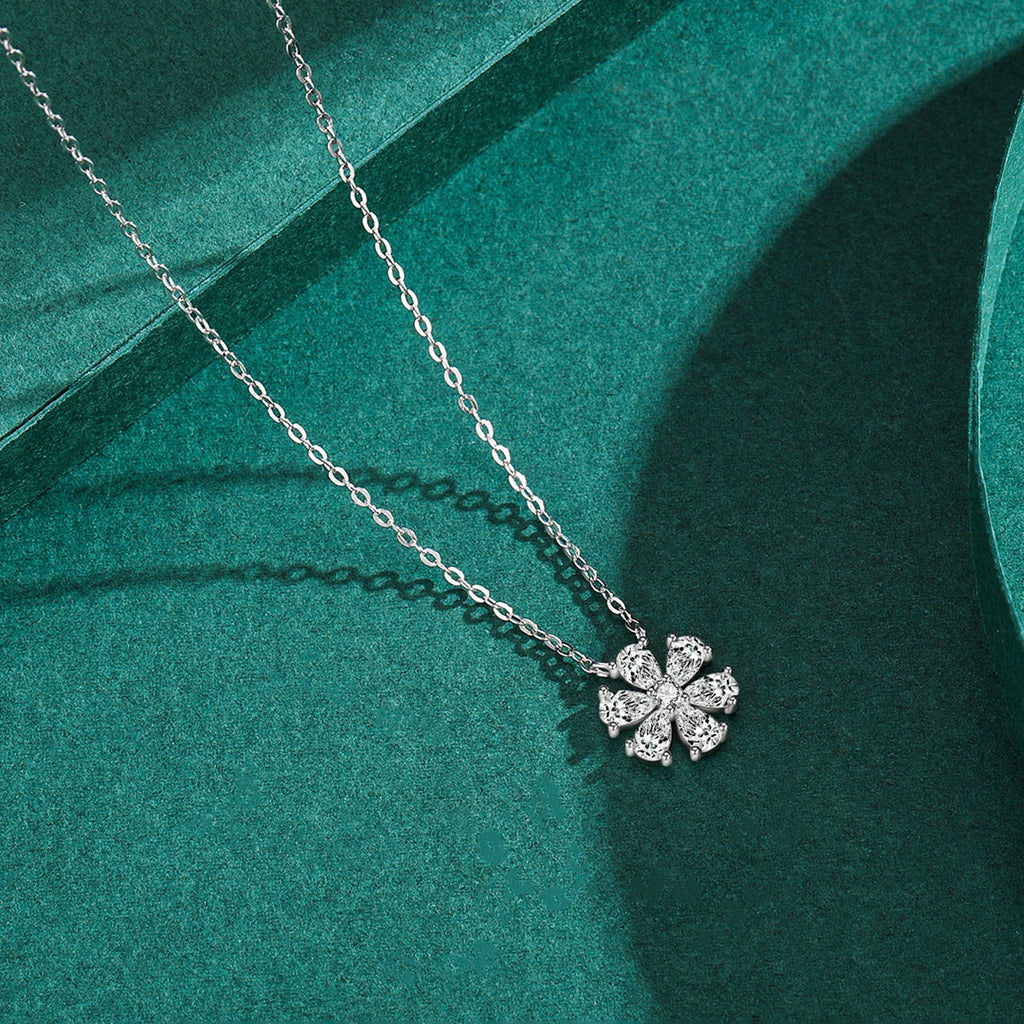 925 Sterling Silver Sparkling Lucky Flower Pendant Necklace for Women Luxury Drop Zirconia Female Wedding Fine Jewelry