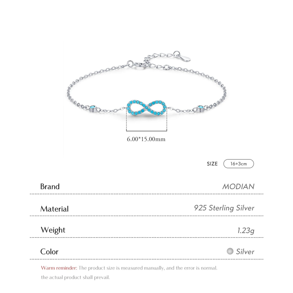 Romantic Infinite Love Bracelet 925 Sterling Silver Vintage Natural Turquoise Chain Bracelets For Women Wedding Jewelry