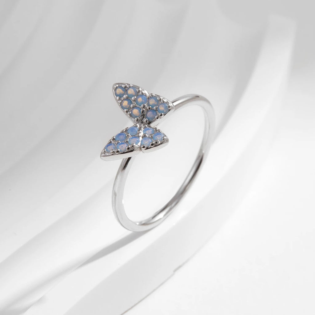 925 Sterling Silver Simple Charming Butterfly Blue Opal Finger Rings For Women Vacation Party Fine Jewelry Gifts