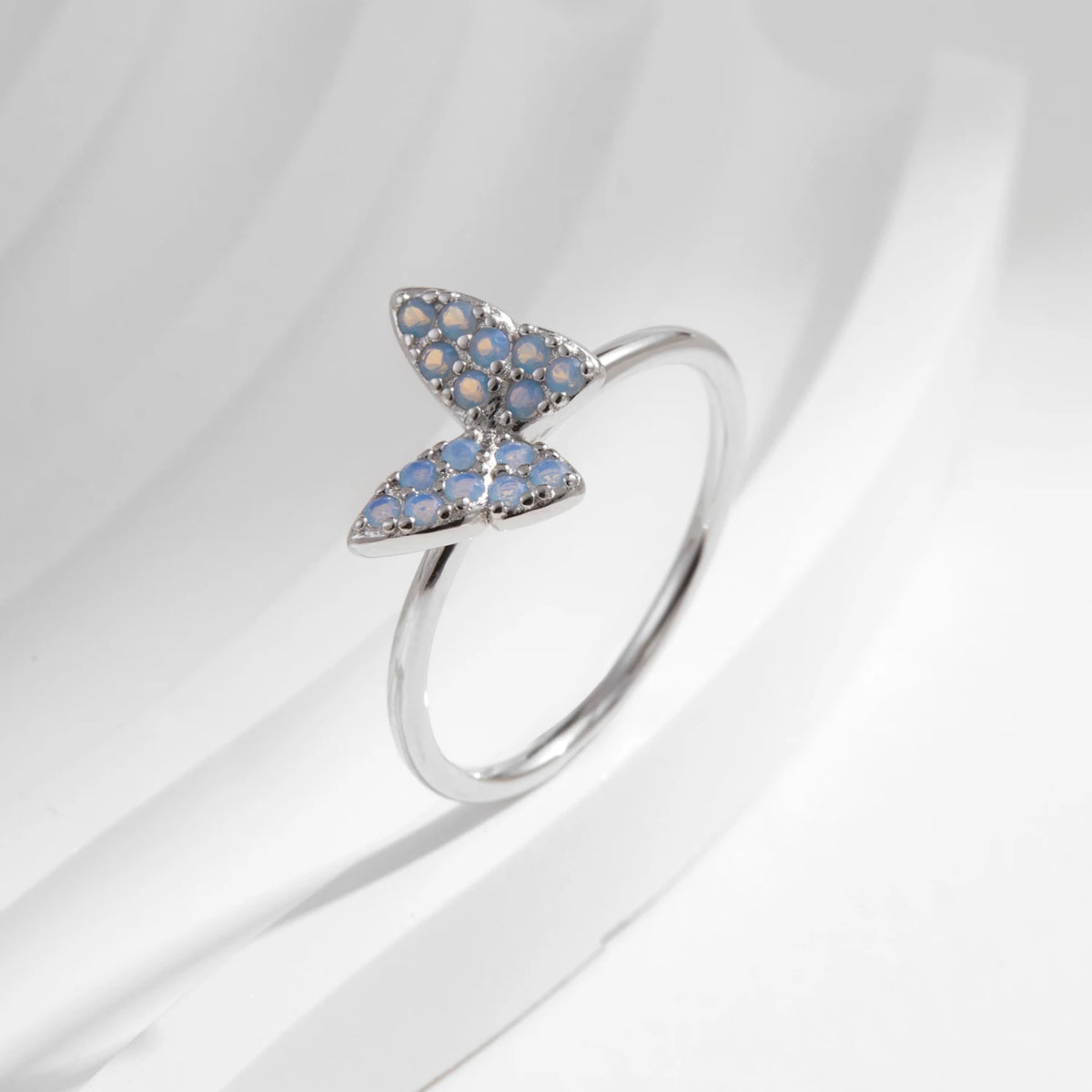925 Sterling Silver Simple Charming Butterfly Blue Opal Finger Rings For Women Vacation Party Fine Jewelry Gifts