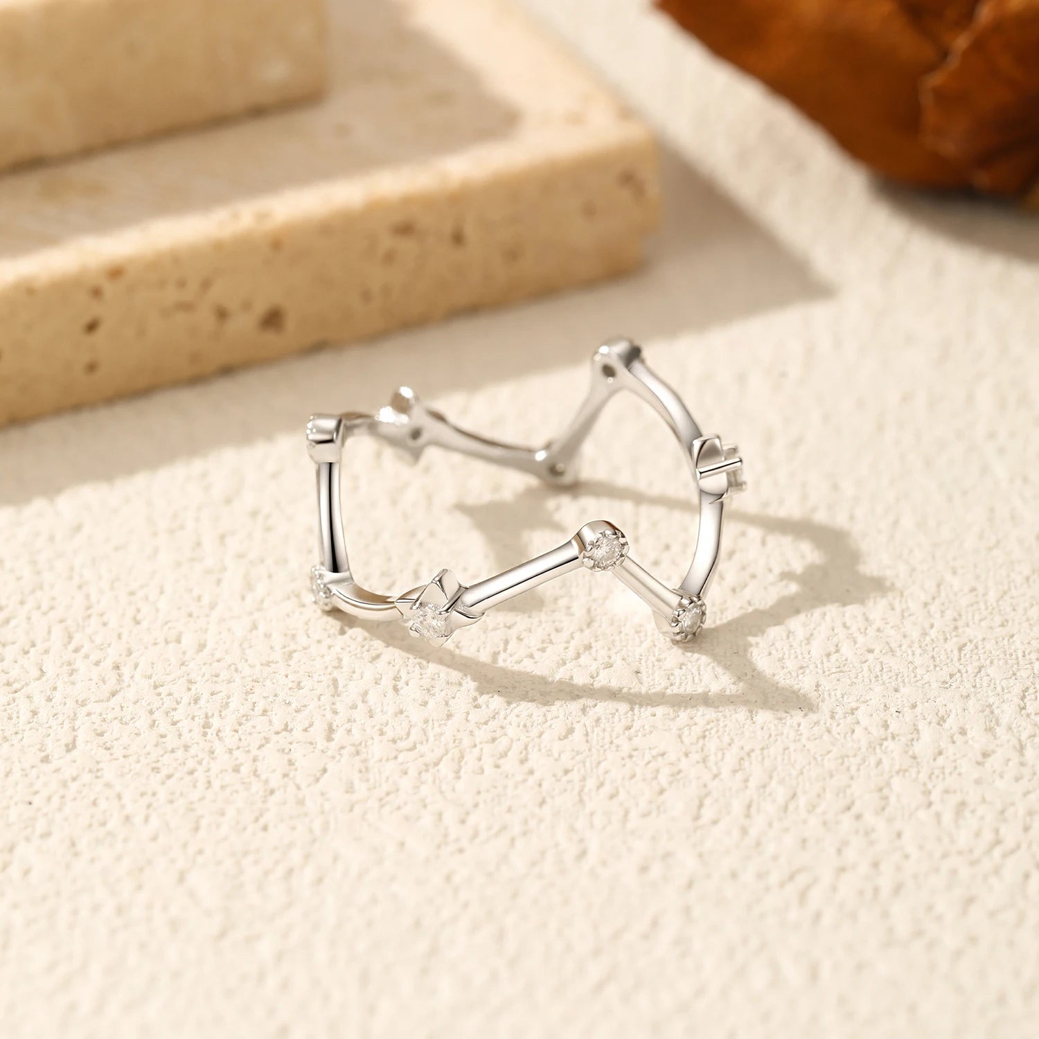 D Color Moissanite Ring 925 Sterling Silver Irregular Branch Shaped Full Circle Band Minimal Stackable Jewelry For Women