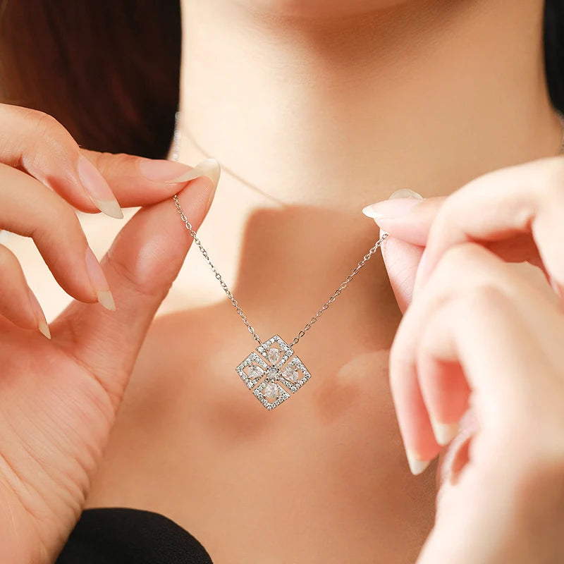 Classic Flower Water Drop 5A CZ Necklace 925 Sterling Silver Sparkling Luxury Pendant Necklace for Women Wedding Jewelry
