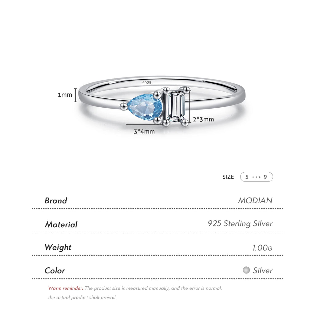 925 Sterling Silver Classic Blue Water Drop Splicing Rectangle Shining CZ Ring For Women Wedding Party Fine Jewelry Gift