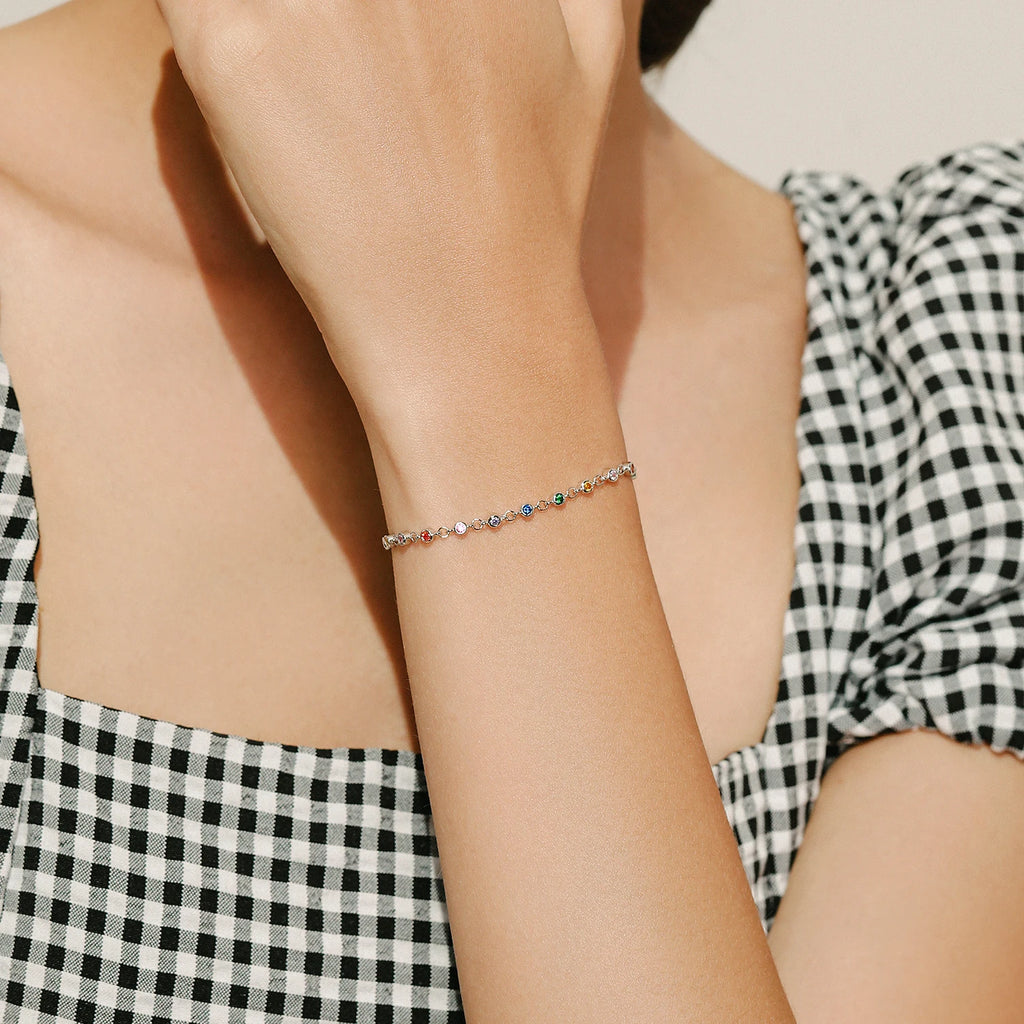 Bohemia Style Charm Chain Bracelet For Women Real 925 Sterling Silver Rainbow Color CZ Female Fashion Jewelry Accessory