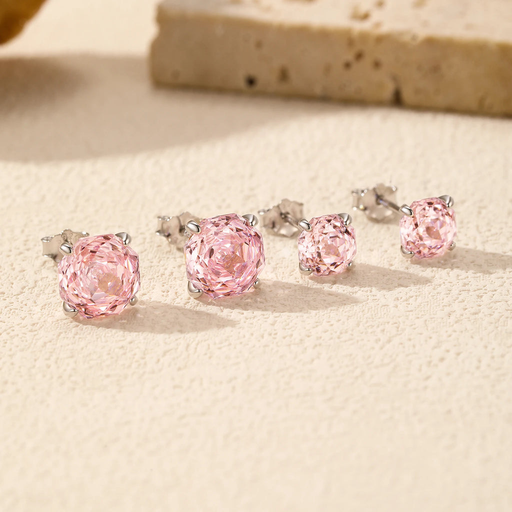 925 Sterling Silver Romantic Pink Rose Cut Sparkling Cubic Zirconia Stud Earrings For Women Party Trendy Jewelry