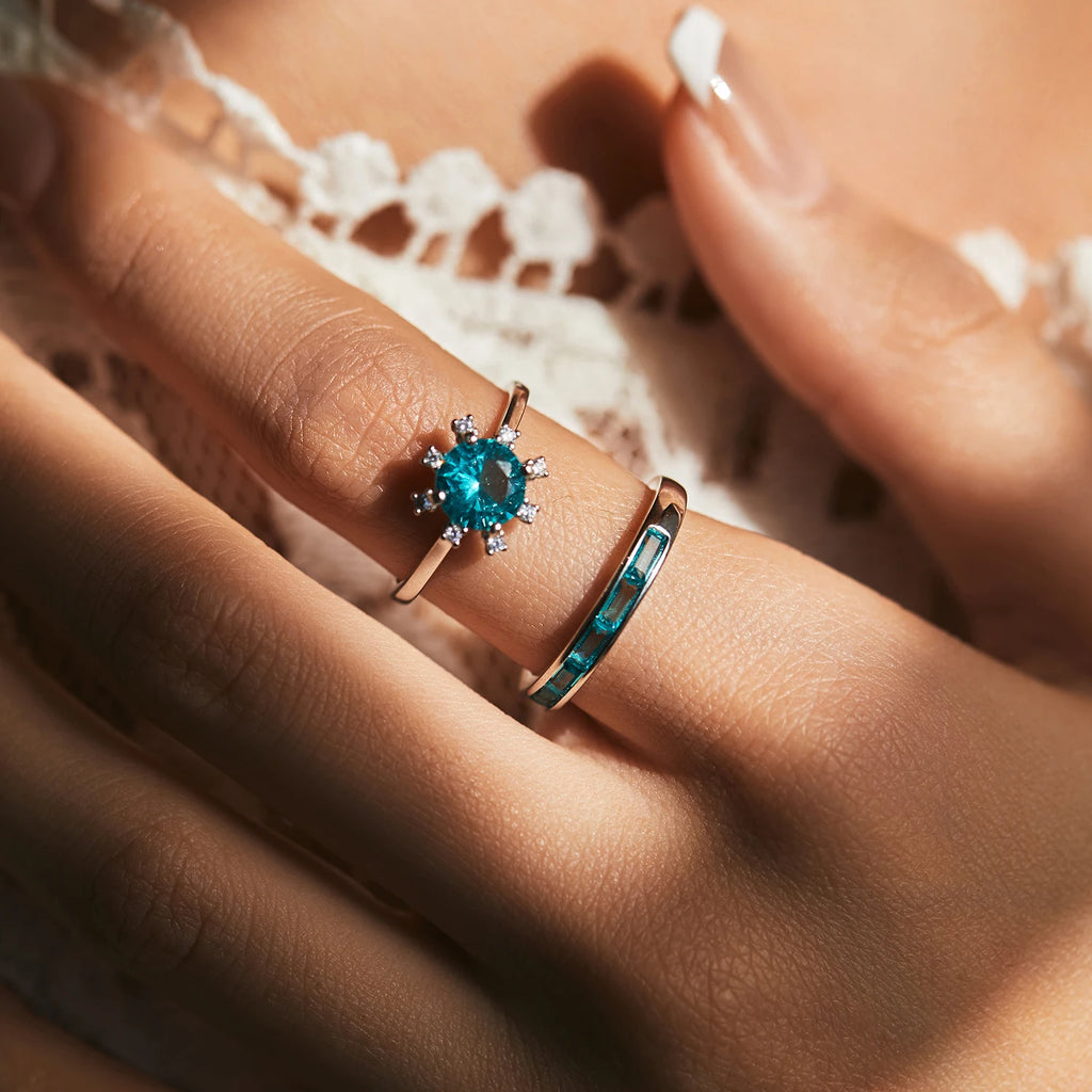 925 Sterling Silver Green Emerald Cute Zirconia Eternity Finger Ring For Women Statement Fine Jewelry