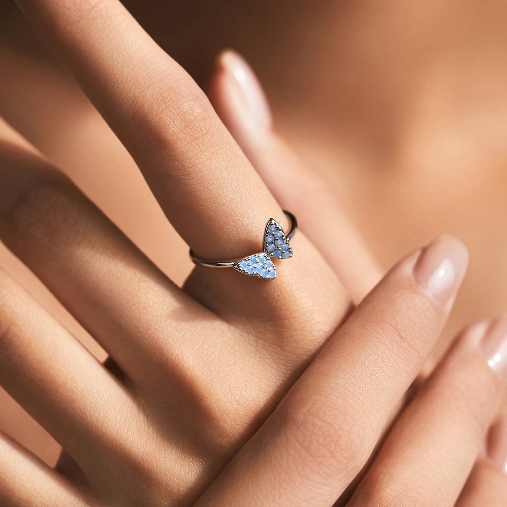 925 Sterling Silver Simple Charming Butterfly Blue Opal Finger Rings For Women Vacation Party Fine Jewelry Gifts