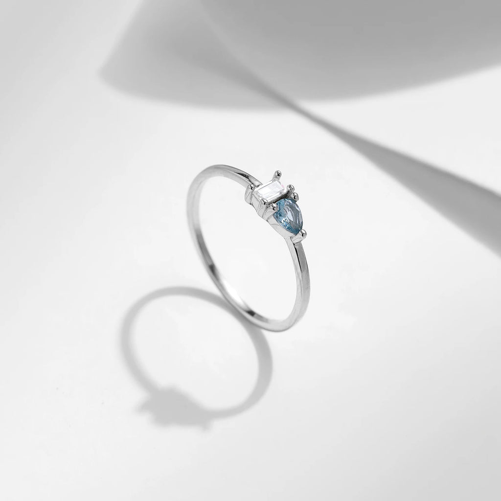 925 Sterling Silver Classic Blue Water Drop Splicing Rectangle Shining CZ Ring For Women Wedding Party Fine Jewelry Gift