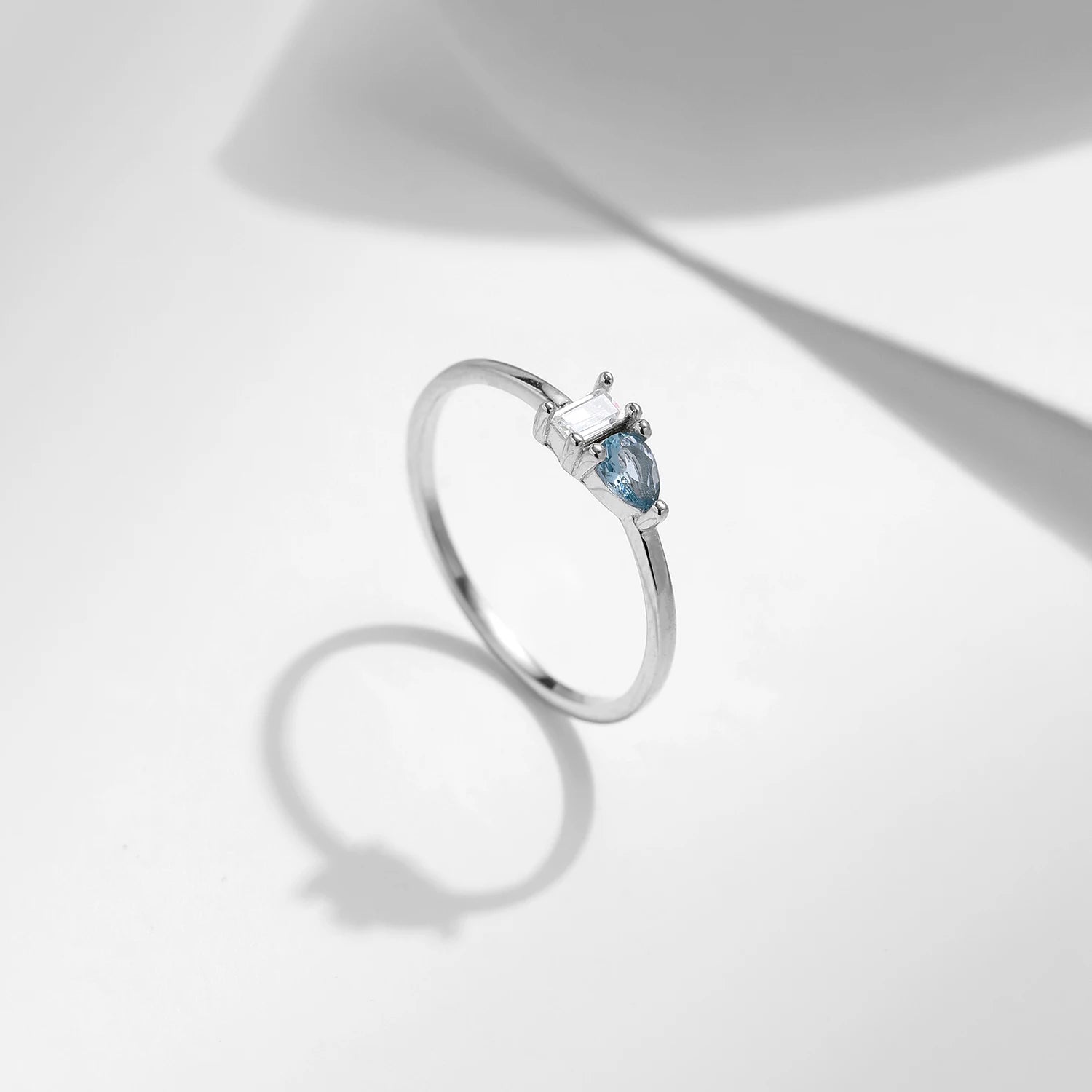925 Sterling Silver Classic Blue Water Drop Splicing Rectangle Shining CZ Ring For Women Wedding Party Fine Jewelry Gift