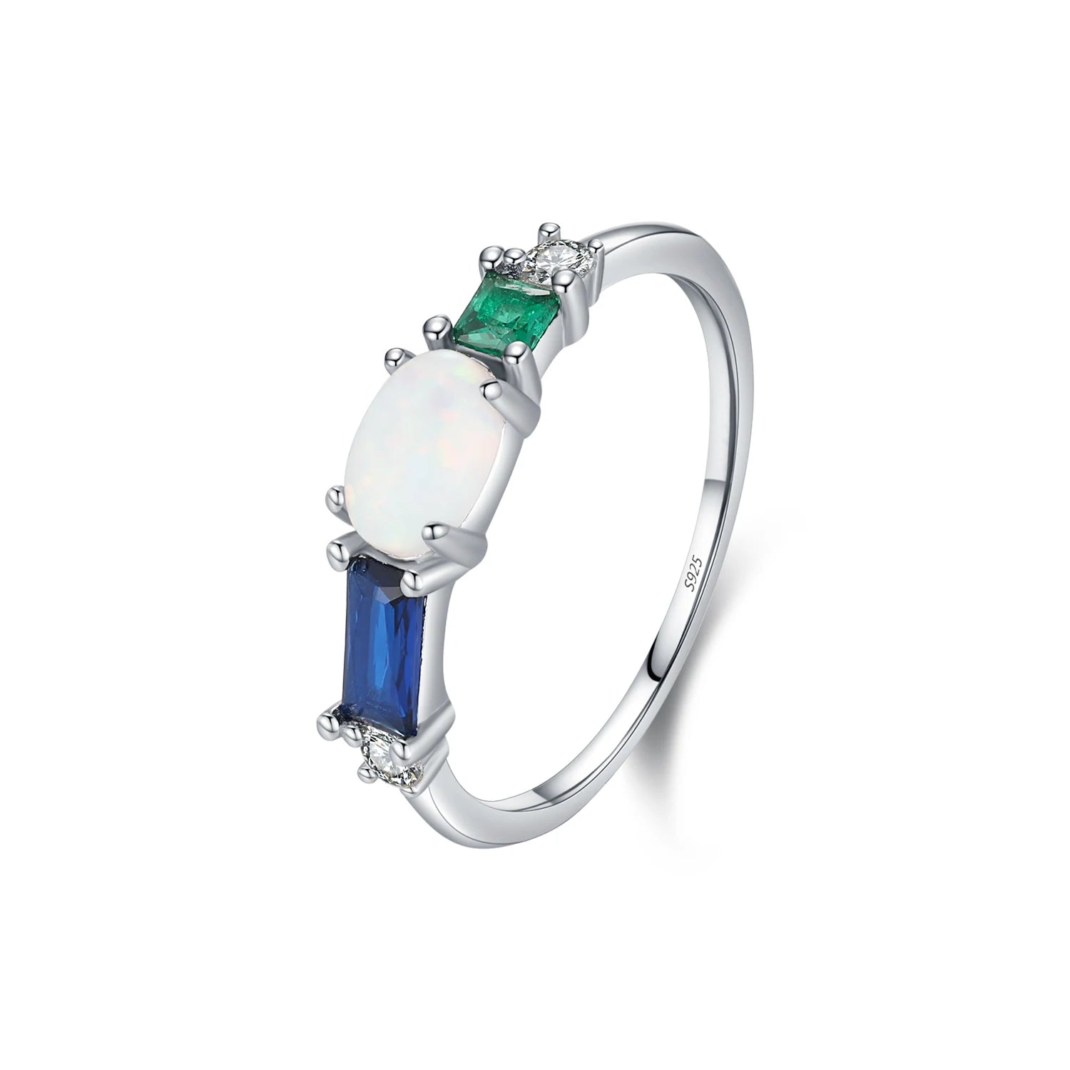 925 Sterling Silver Opal & Colorful Zirconia Luxury Finger Ring Platinum Plated Stackable Trendy Jewelry For Women