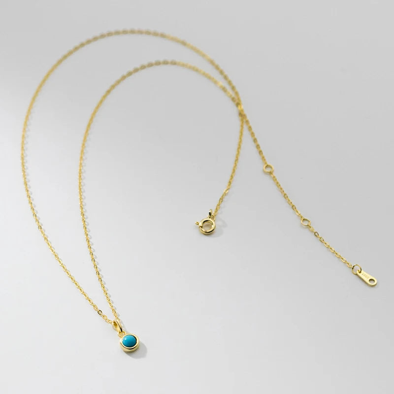 WANTME 925 Sterling Silver Simple Fashion Blue Turquoise Pendant Charm Chain Necklace for Women Elegant Statement Party Jewelry