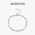 Bohemia Style Charm Chain Bracelet For Women Real 925 Sterling Silver Rainbow Color CZ Female Fashion Jewelry Accessory