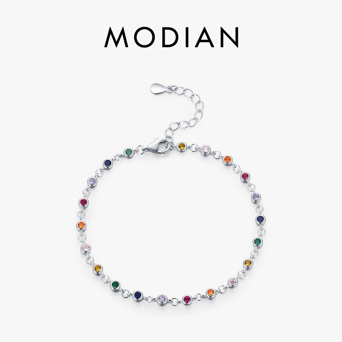 Bohemia Style Charm Chain Bracelet For Women Real 925 Sterling Silver Rainbow Color CZ Female Fashion Jewelry Accessory