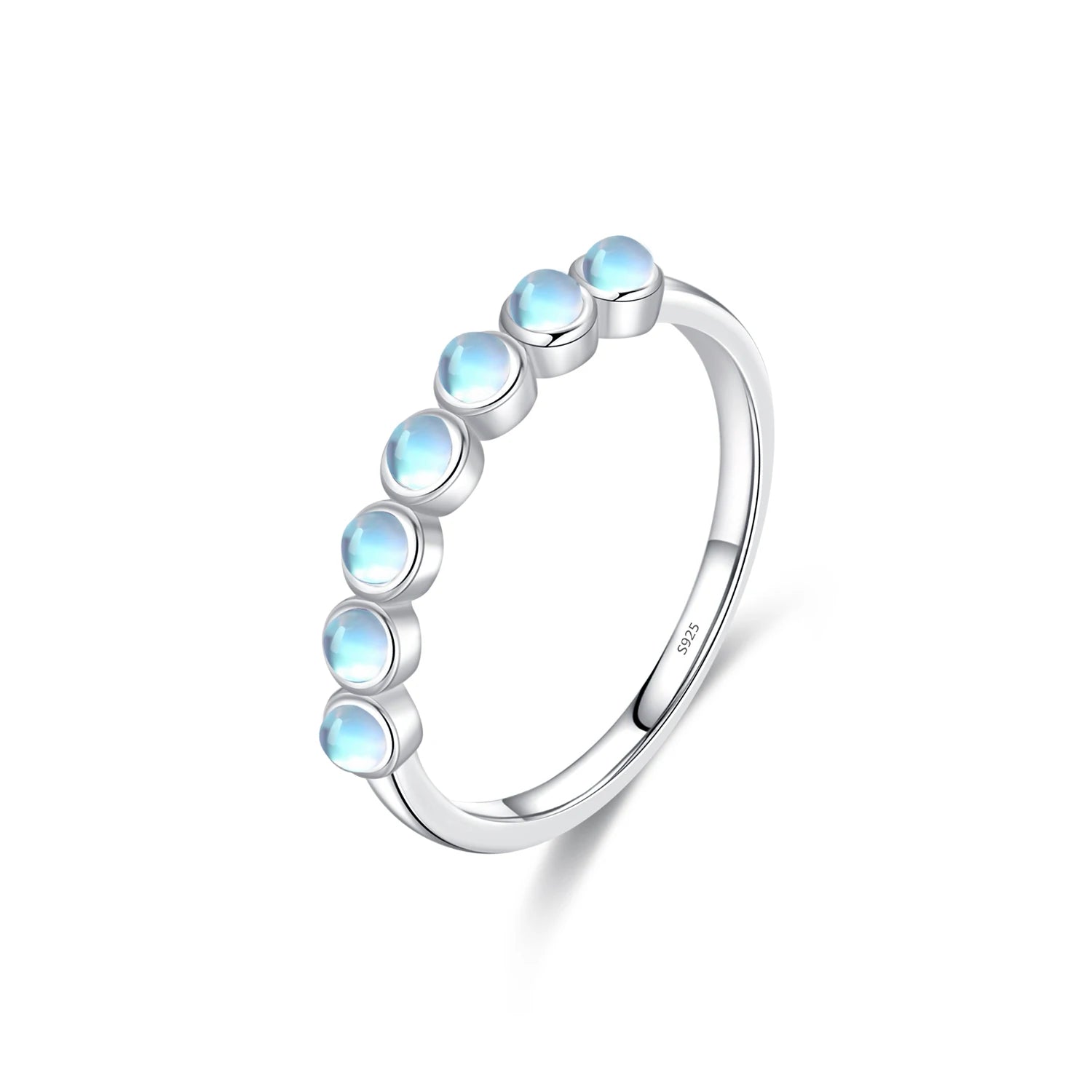 925 Sterling Silver Exquisite Round Moonstone Ring Stackable Crystal Ring For Women Birthday Gift Fine Jewelry